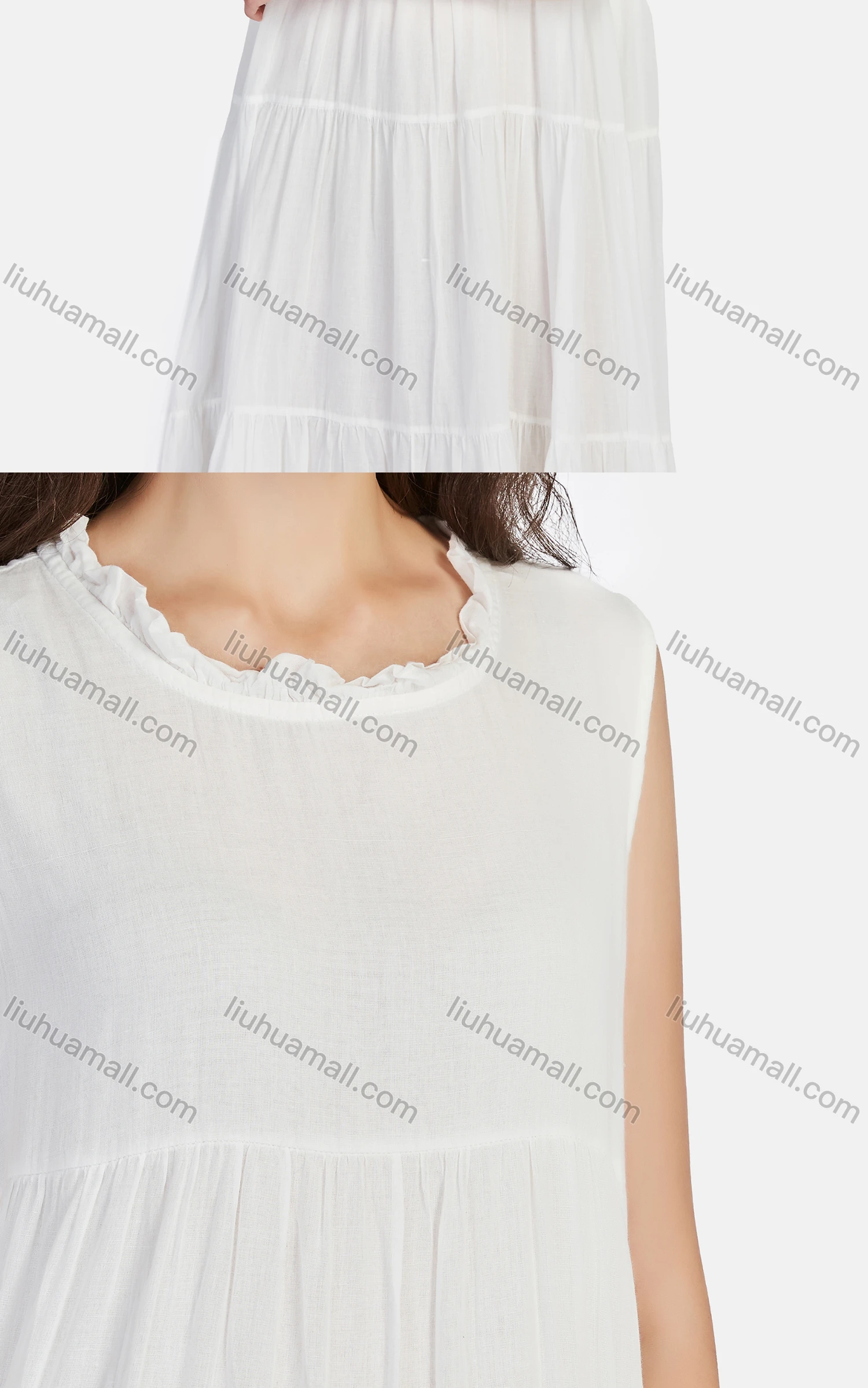 Wholesale Women's Casual Frill Neck Tiered Hem Midi Tank Dress 56252# - Liuhuamall