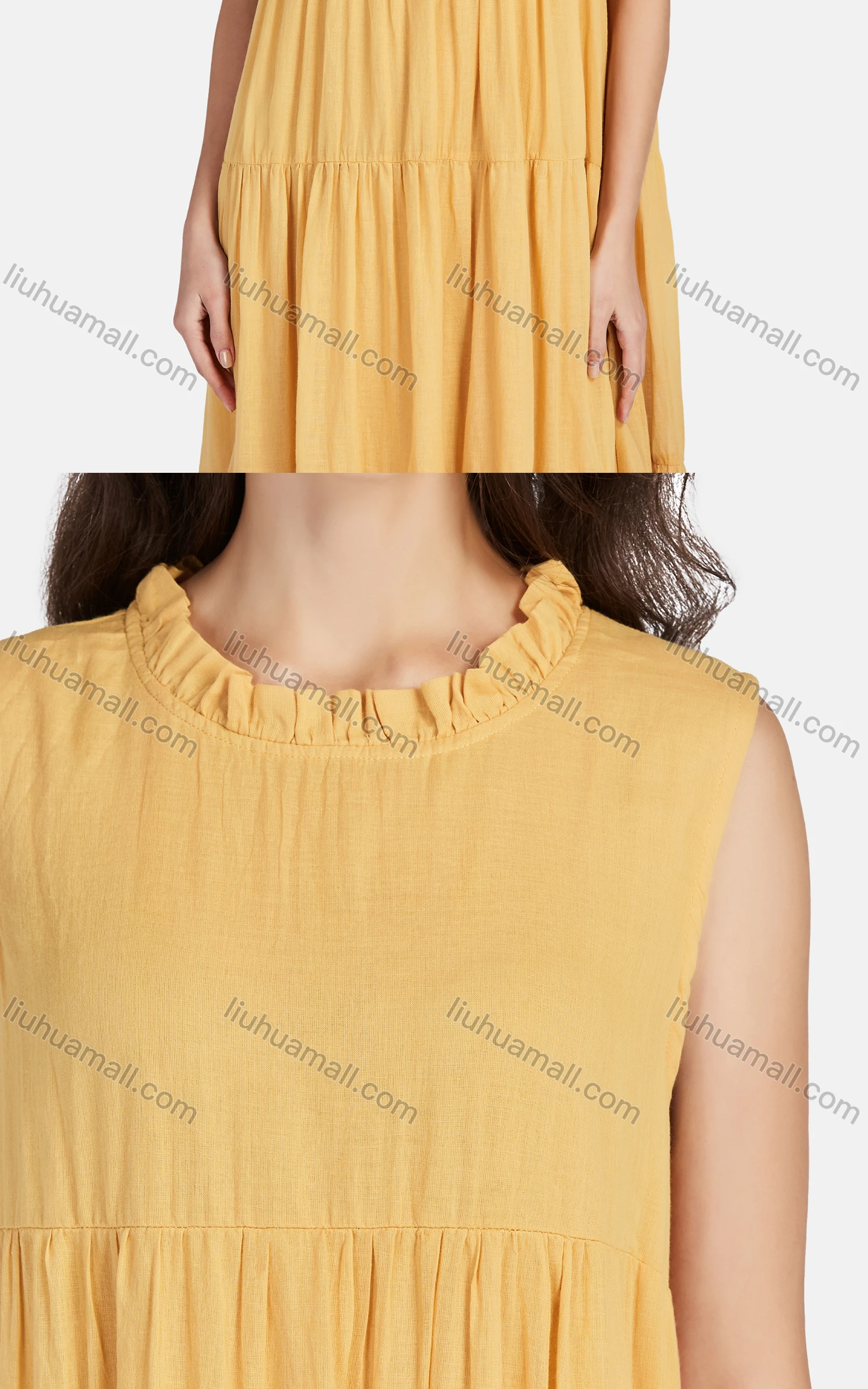 Wholesale Women's Casual Frill Neck Tiered Hem Midi Tank Dress 26252# - Liuhuamall