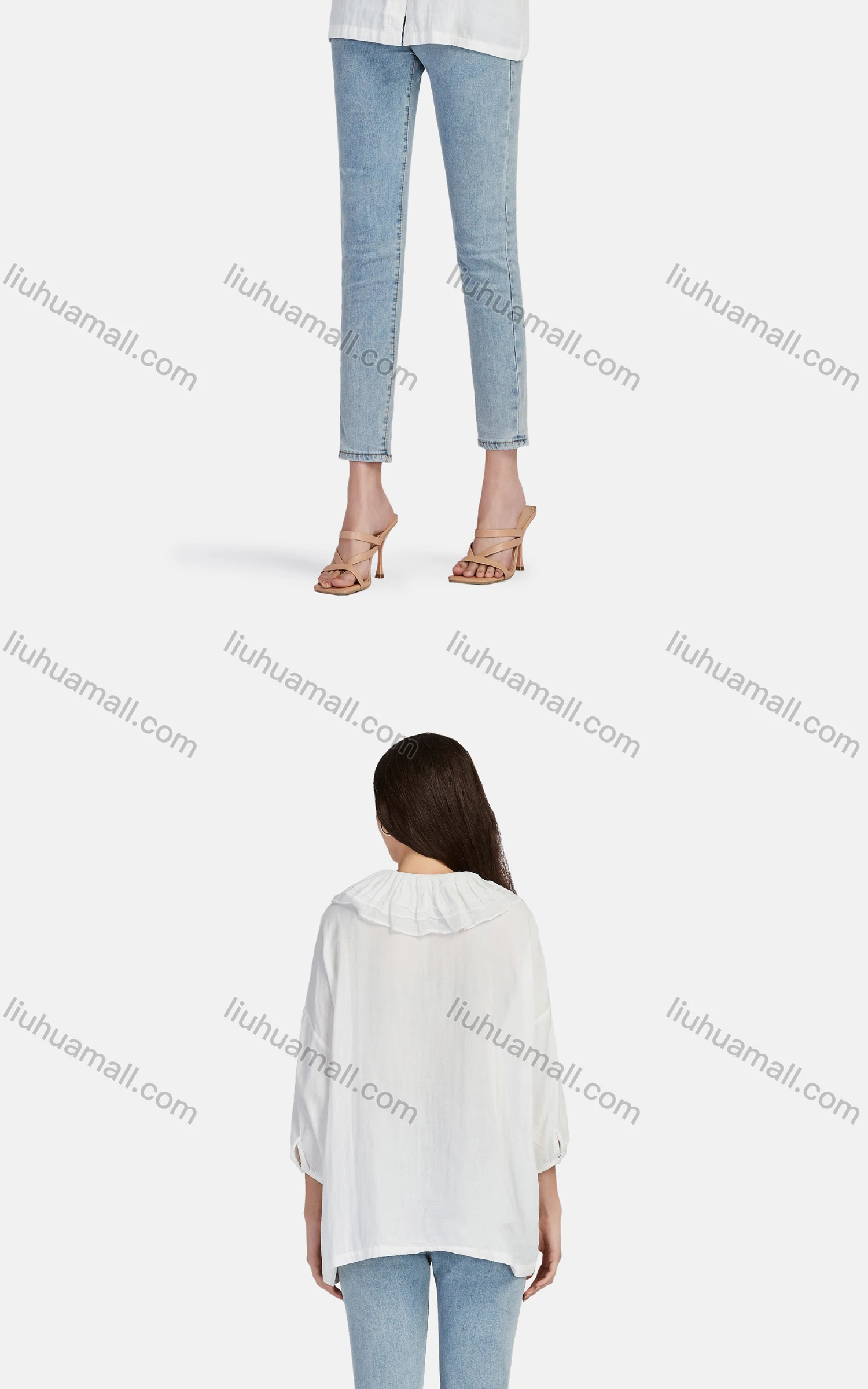 Wholesale Women's Casual Plain Ruffle Neck Elastic Cuff Split Front Blouse 66999# - Liuhuamall