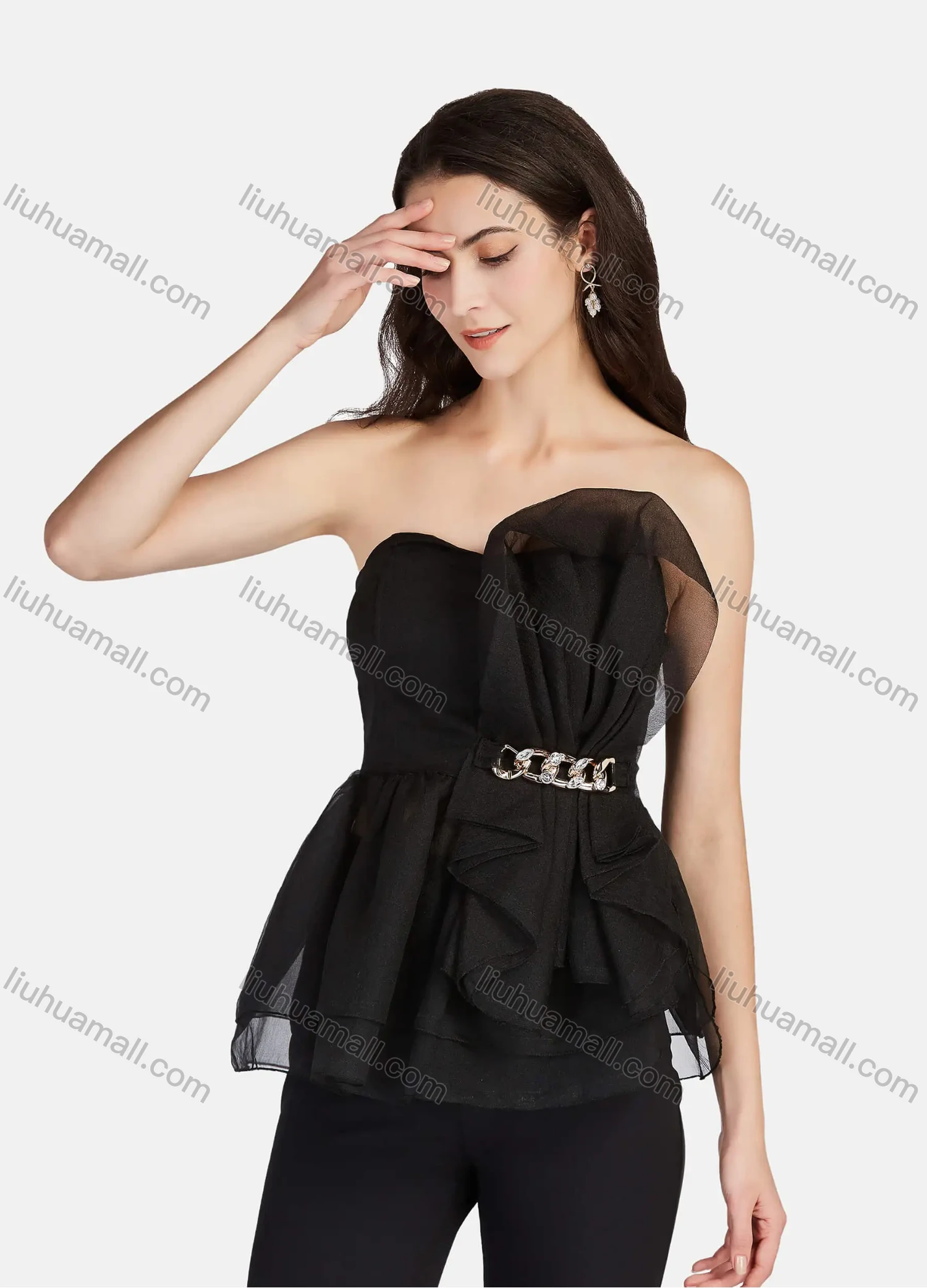 Wholesale Women's Fashion Elegant Ruffle Trim Mesh Layered Adjustable Sraps Cami Tops - Liuhuamall