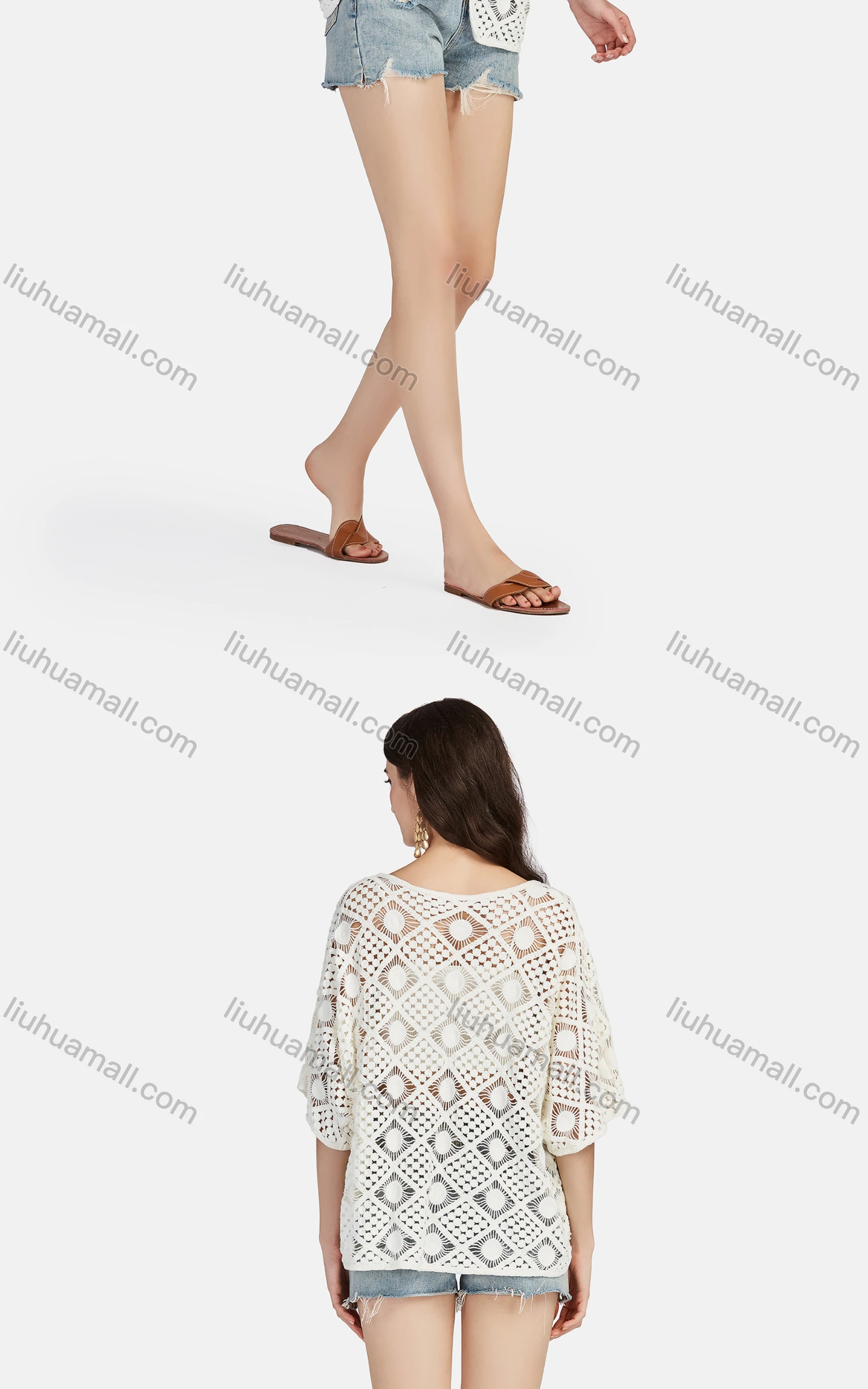 Wholesale Women's Casual V Neck Half Sleeve Hollow Out Button Front Cover Up Cardigan 67037# - Liuhuamall