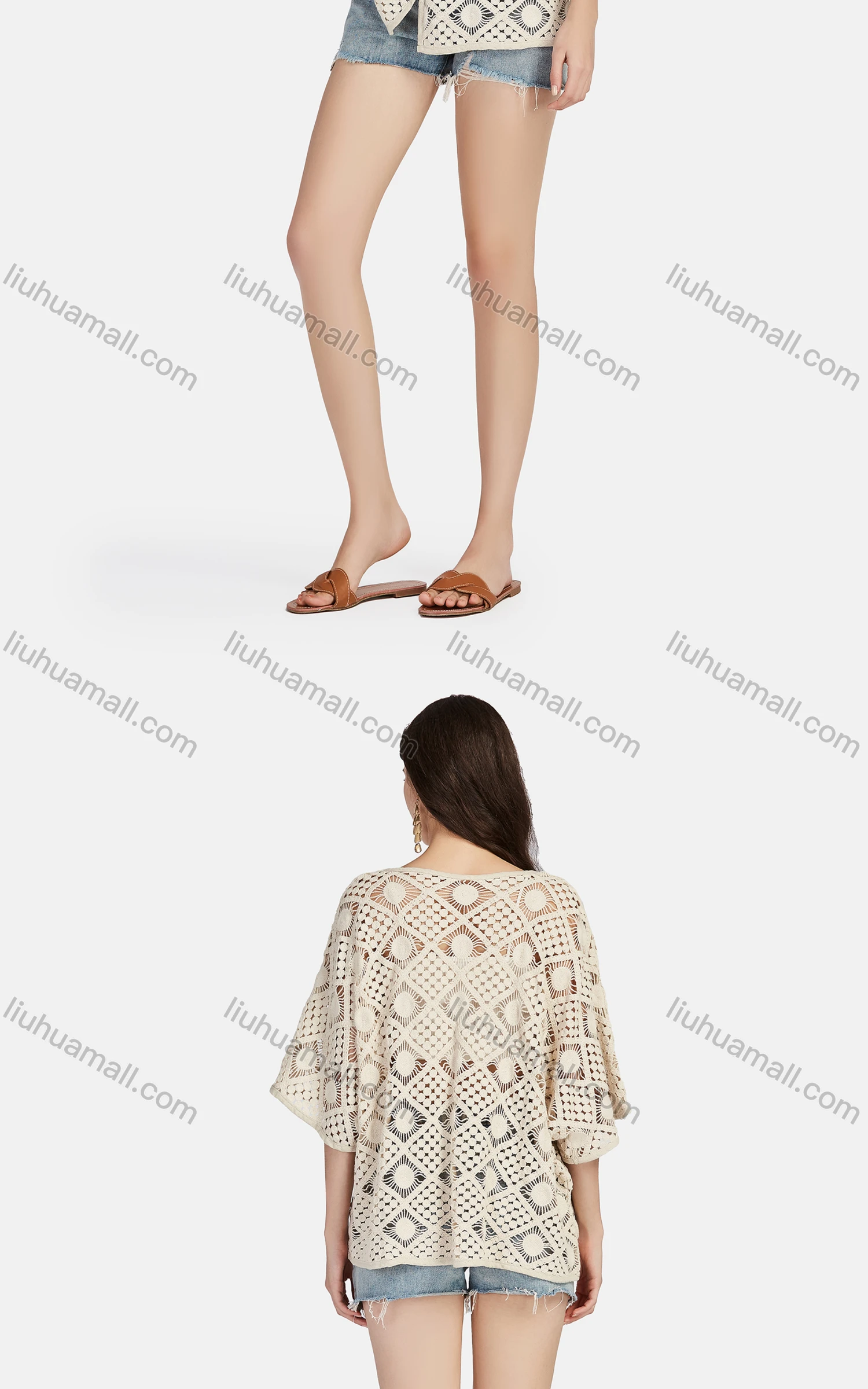 Wholesale Women's Casual V Neck Half Sleeve Hollow Out Button Front Cover Up Cardigan 67037# - Liuhuamall