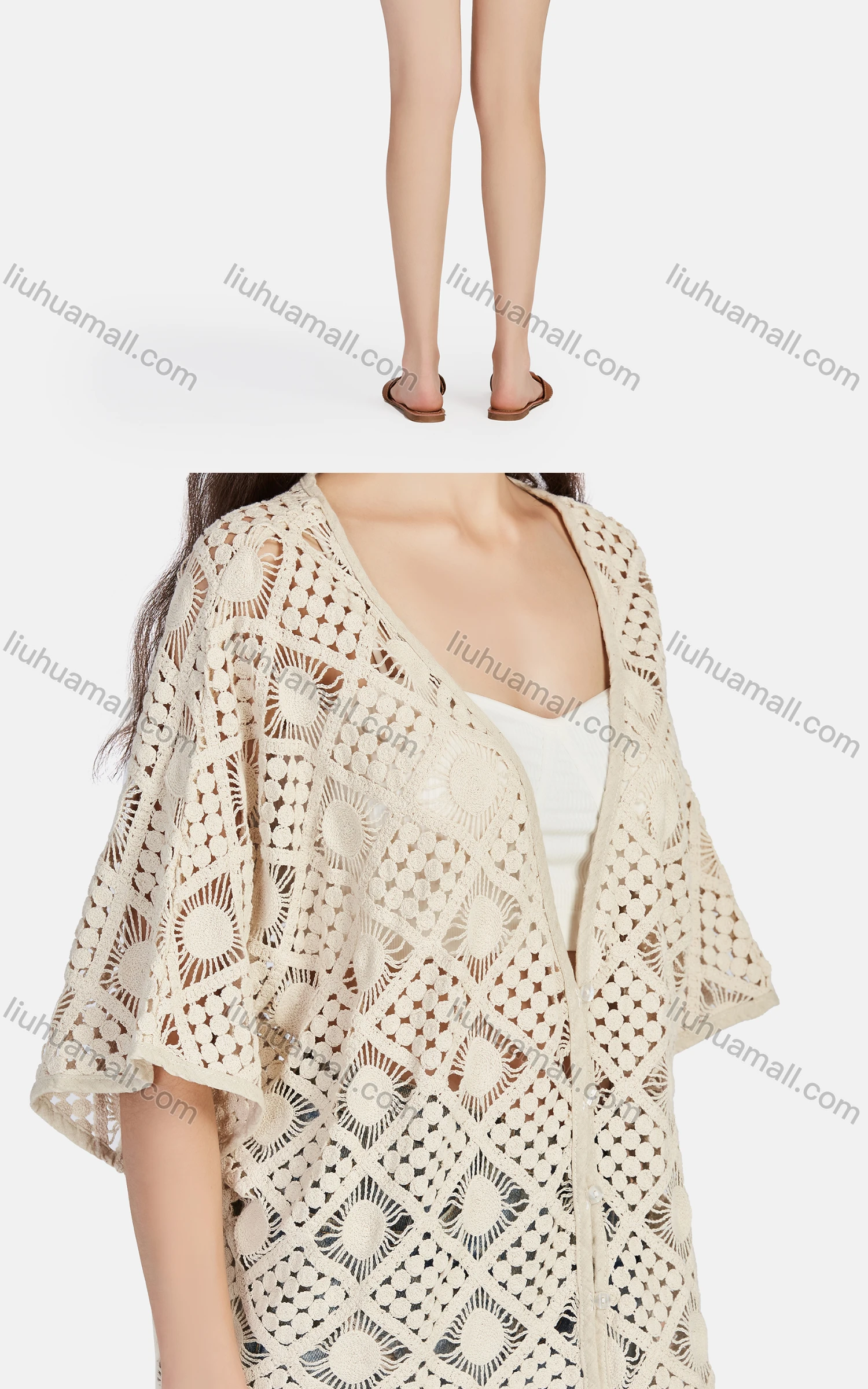 Wholesale Women's Casual V Neck Half Sleeve Hollow Out Button Front Cover Up Cardigan 67037# - Liuhuamall