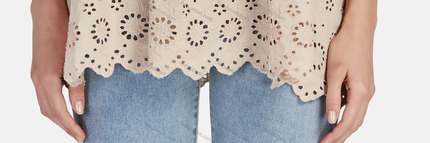 Wholesale Women's Casual Tie Neck Short Sleeve Ruched Eyelet Embroidered Blouse 66017# - Liuhuamall