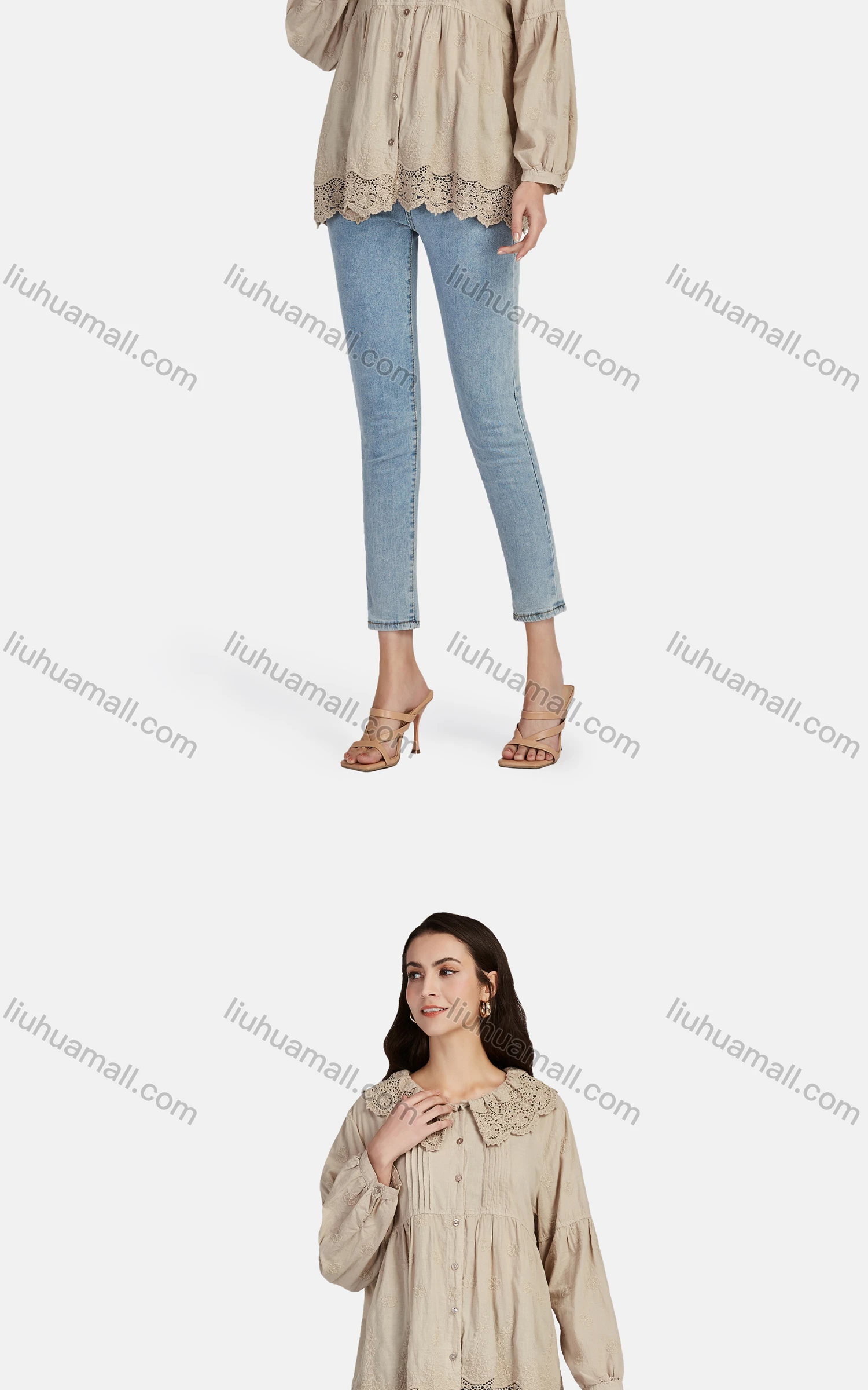 Wholesale Women's Casual Peter Pan Collar Button Down Embroidered Blouse 66620# - Liuhuamall