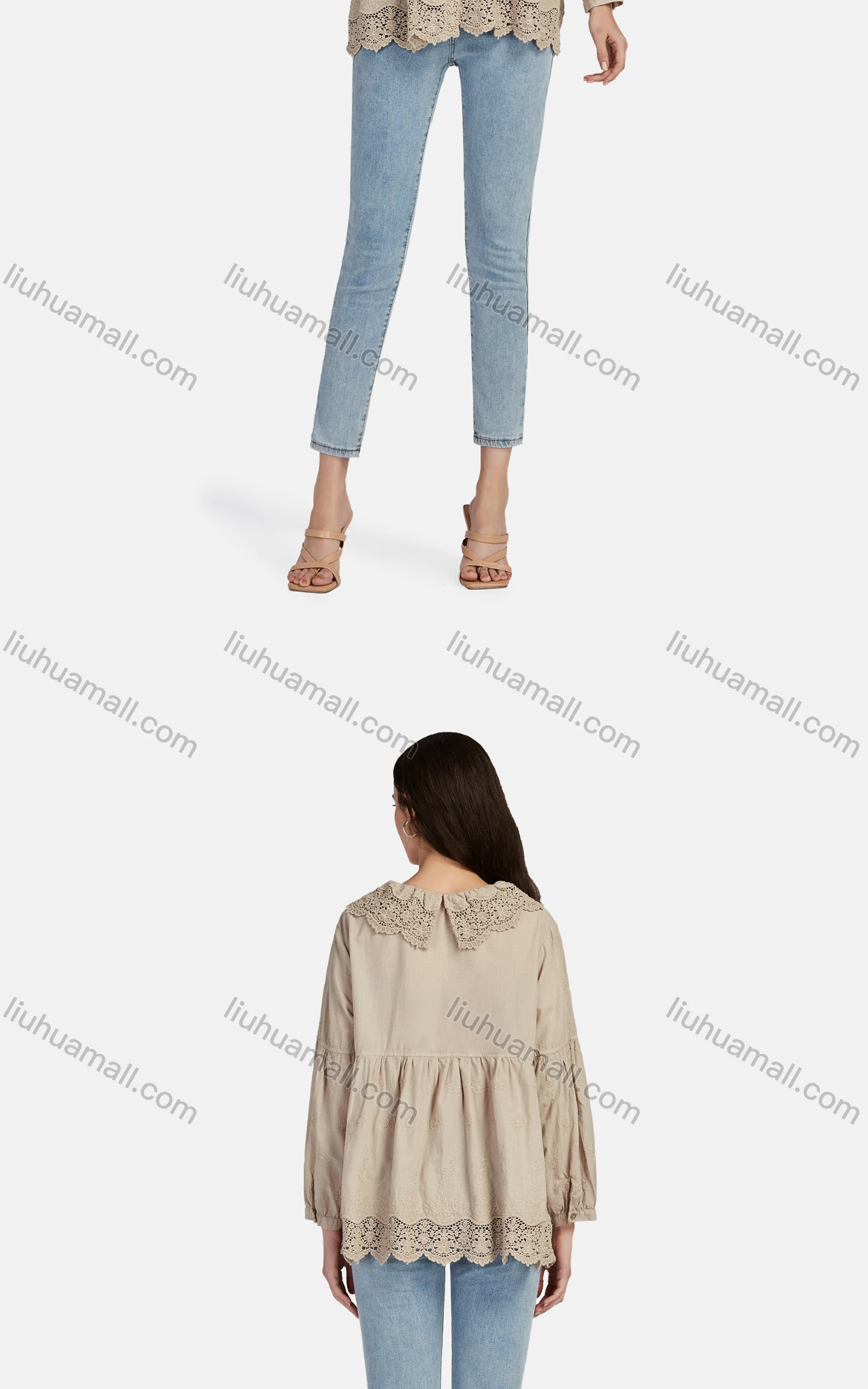 Wholesale Women's Casual Peter Pan Collar Button Down Embroidered Blouse 66620# - Liuhuamall