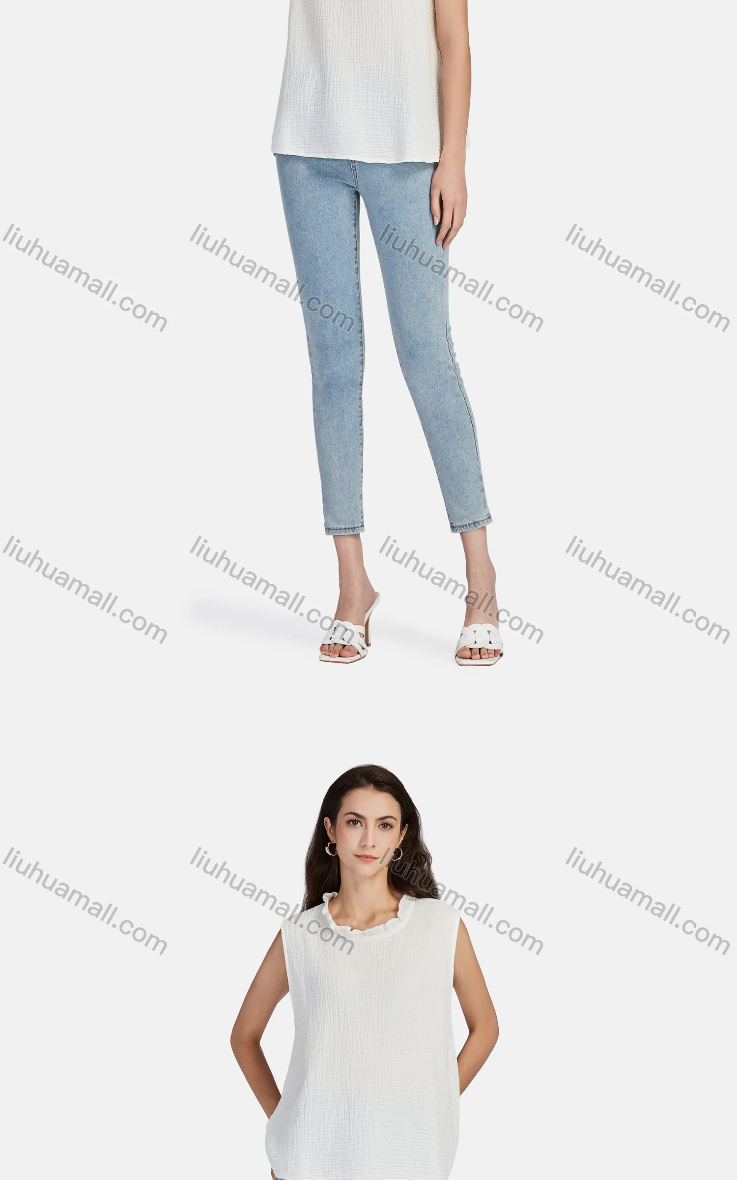 Wholesale Women's Casual Frill Neck Loose Fit Plain Frill Neck Tank Top 66491# - Liuhuamall