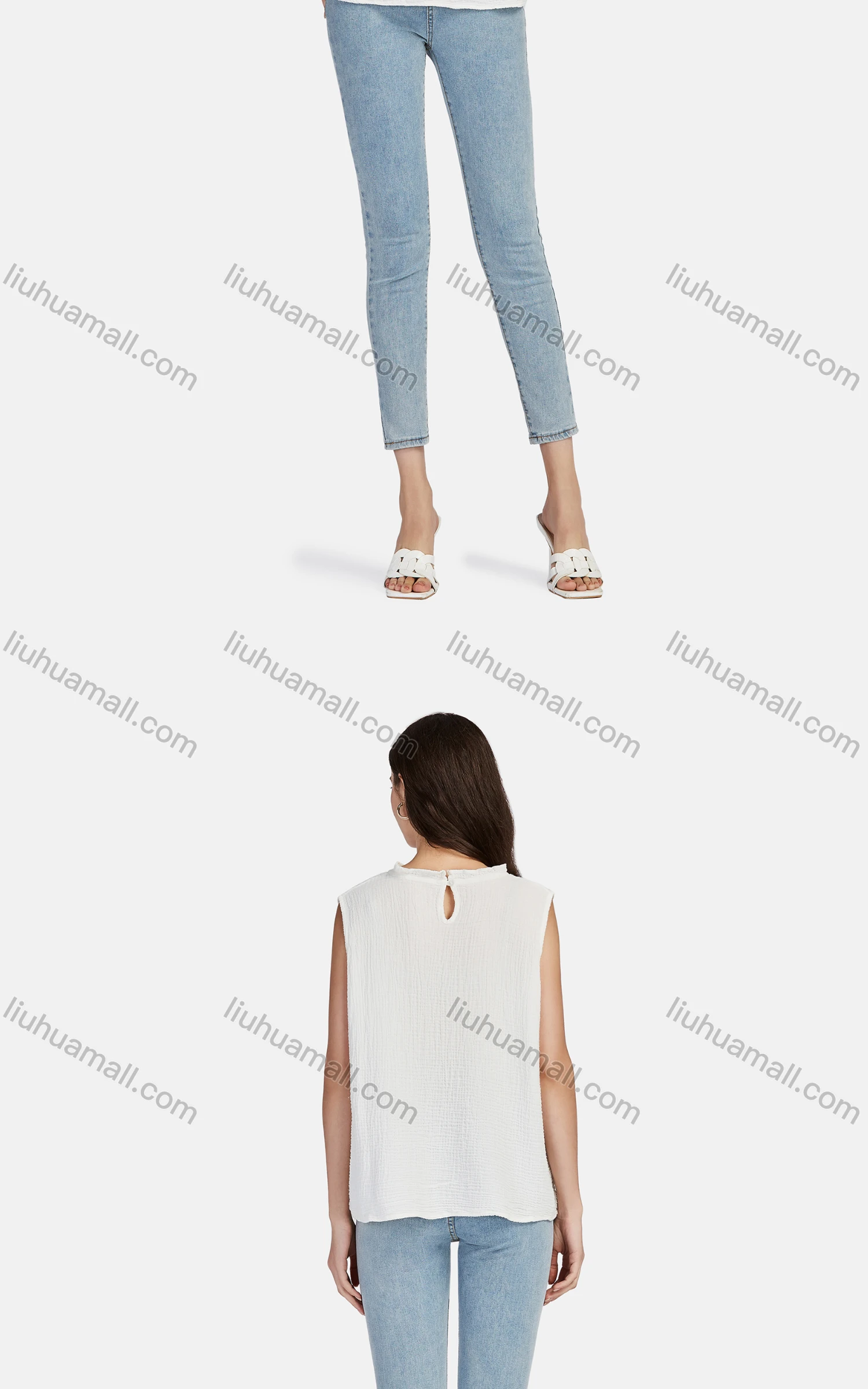 Wholesale Women's Casual Frill Neck Loose Fit Plain Frill Neck Tank Top 66491# - Liuhuamall