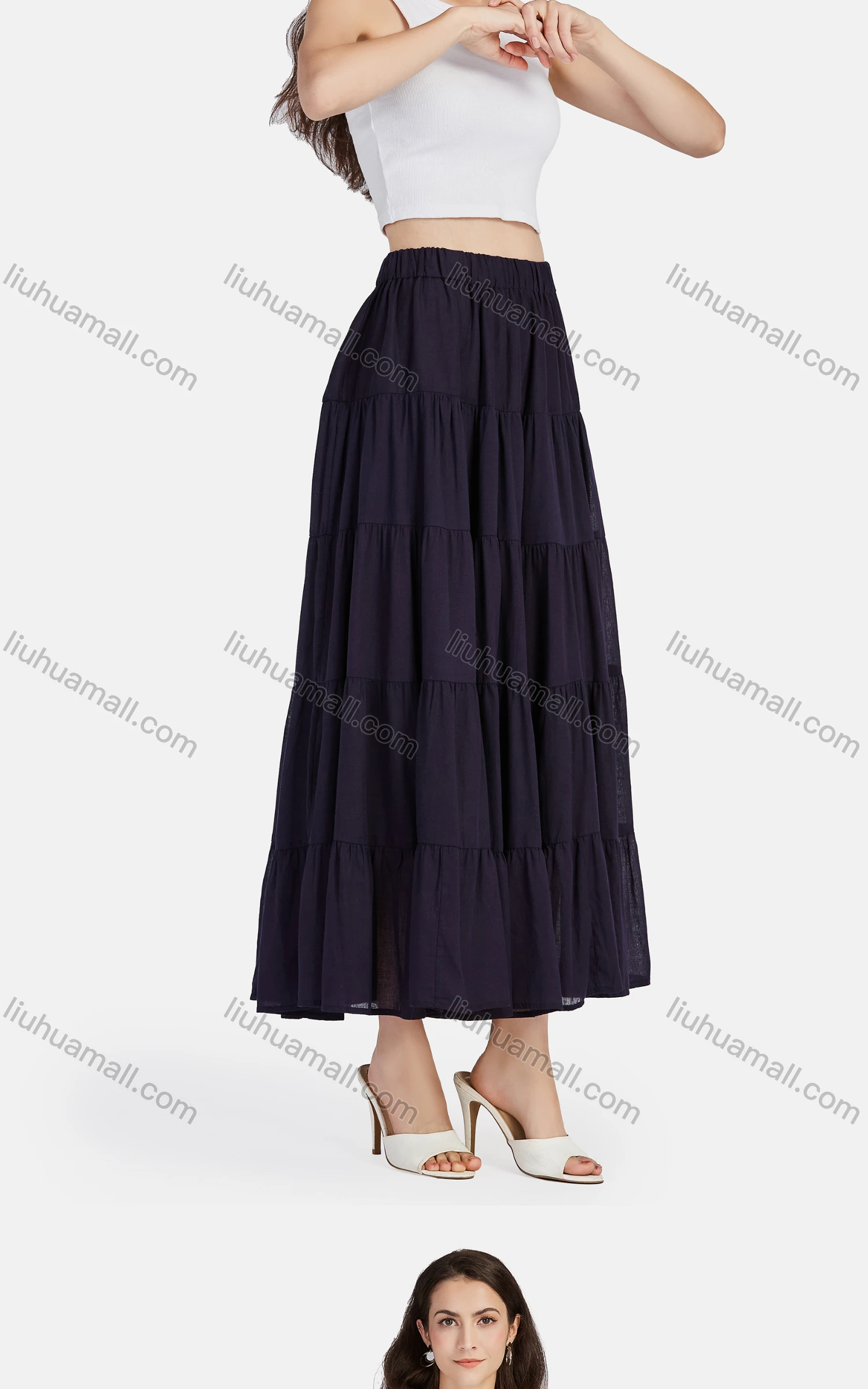 Wholesale Women's Casual High Waist Elastic Waist Tiered Pleated Skirt 56071# - Liuhuamall