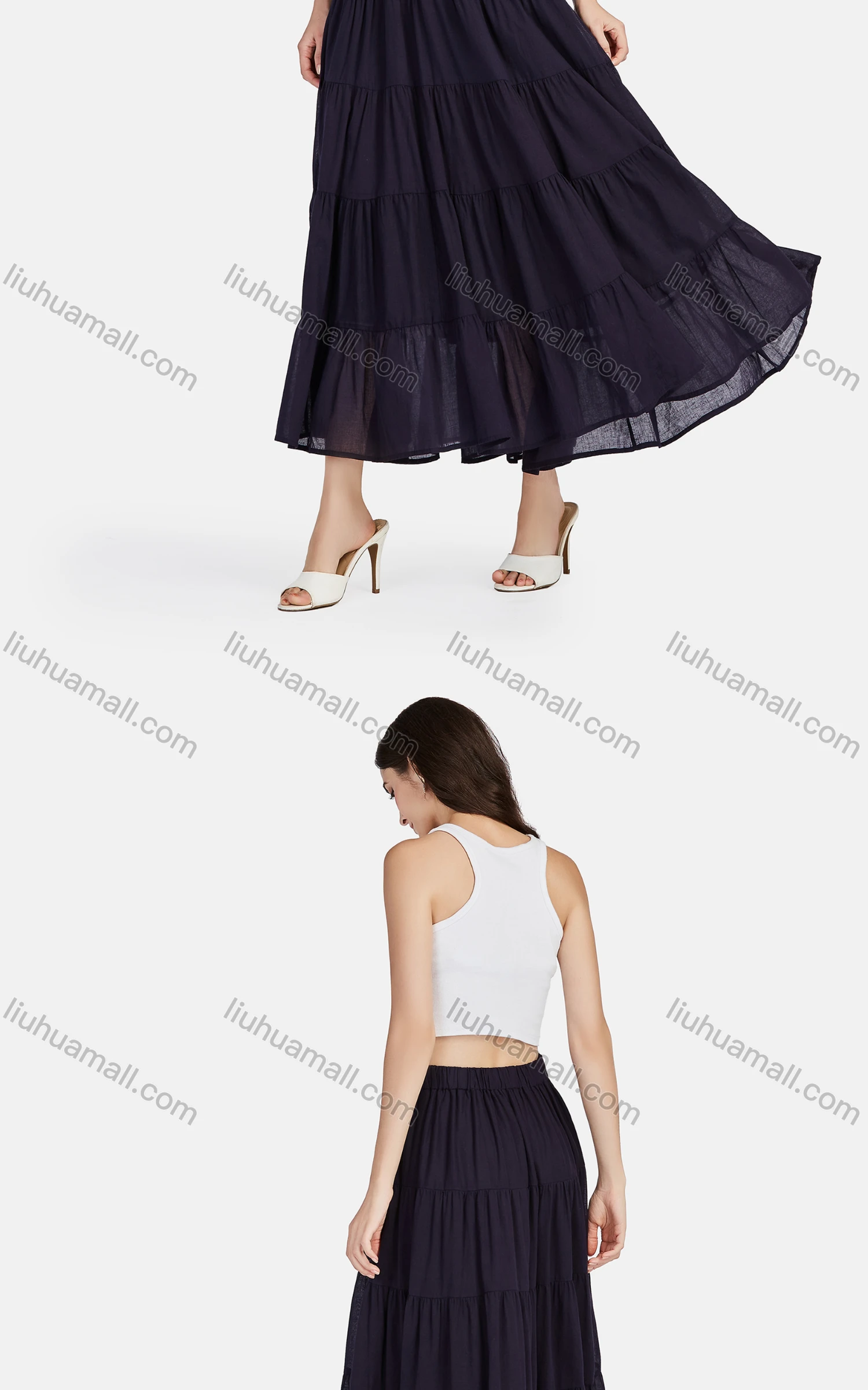Wholesale Women's Casual High Waist Elastic Waist Tiered Pleated Skirt 56071# - Liuhuamall