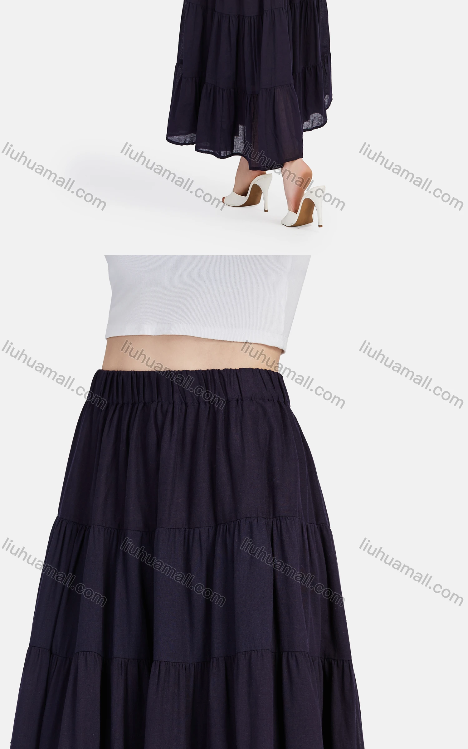 Wholesale Women's Casual High Waist Elastic Waist Tiered Pleated Skirt 56071# - Liuhuamall