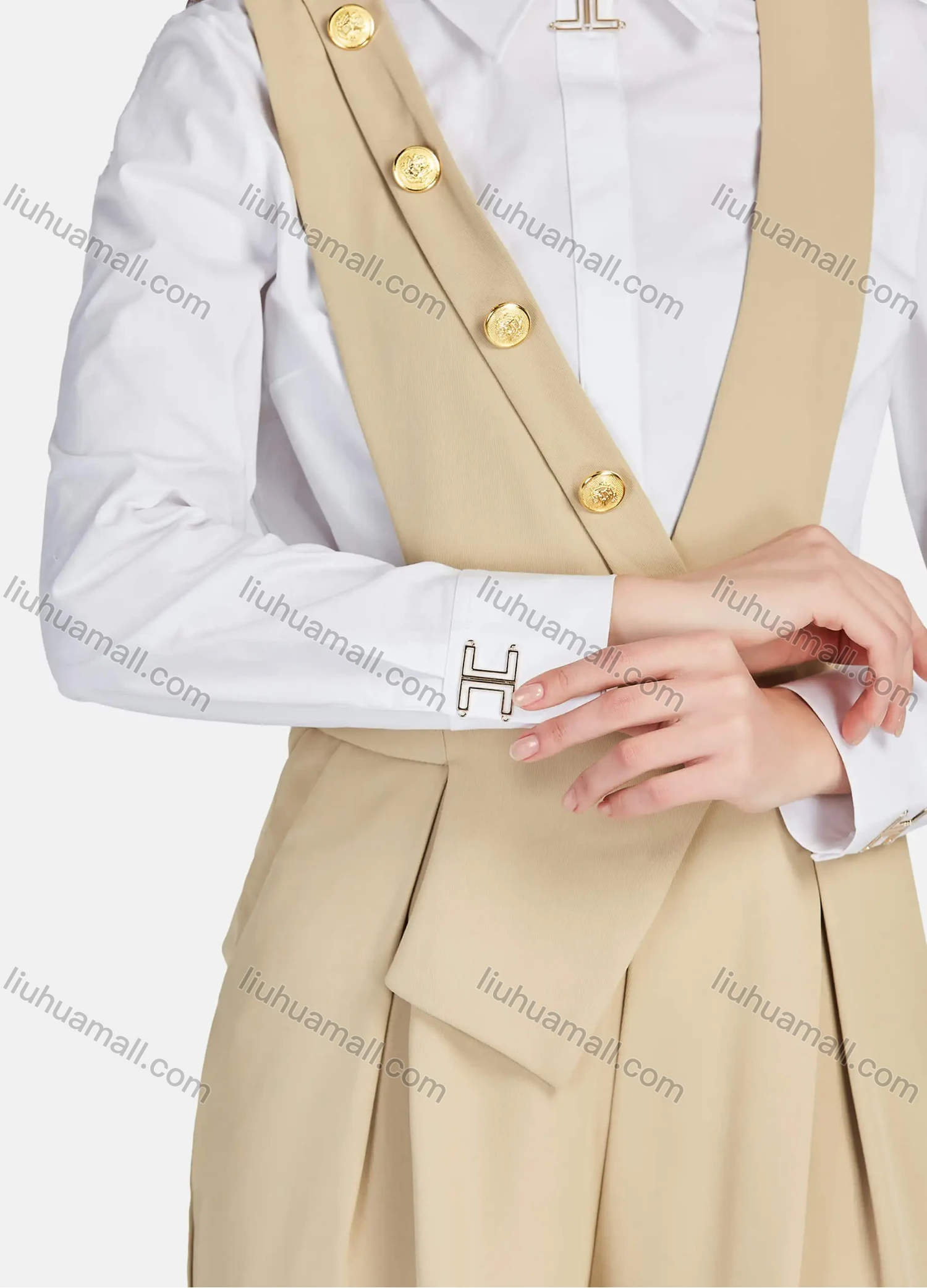 Wholesale Women's Elegant Buttons Plain High Waist Zip Wide Leg Ankle Length Jumpsuit Overall - Liuhuamall