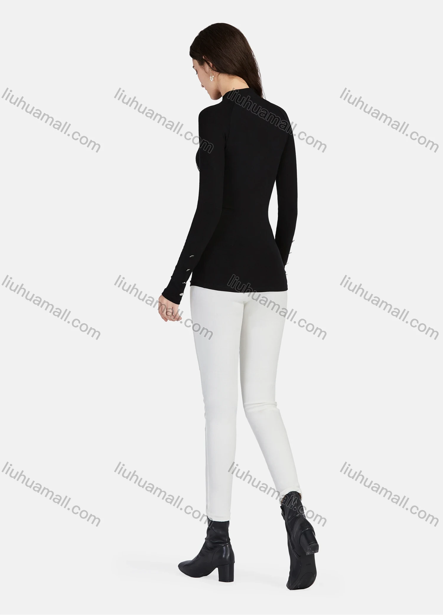 Wholesale Women's Plain Mock Neck Zip Long Sleeve Blouse - Liuhuamall