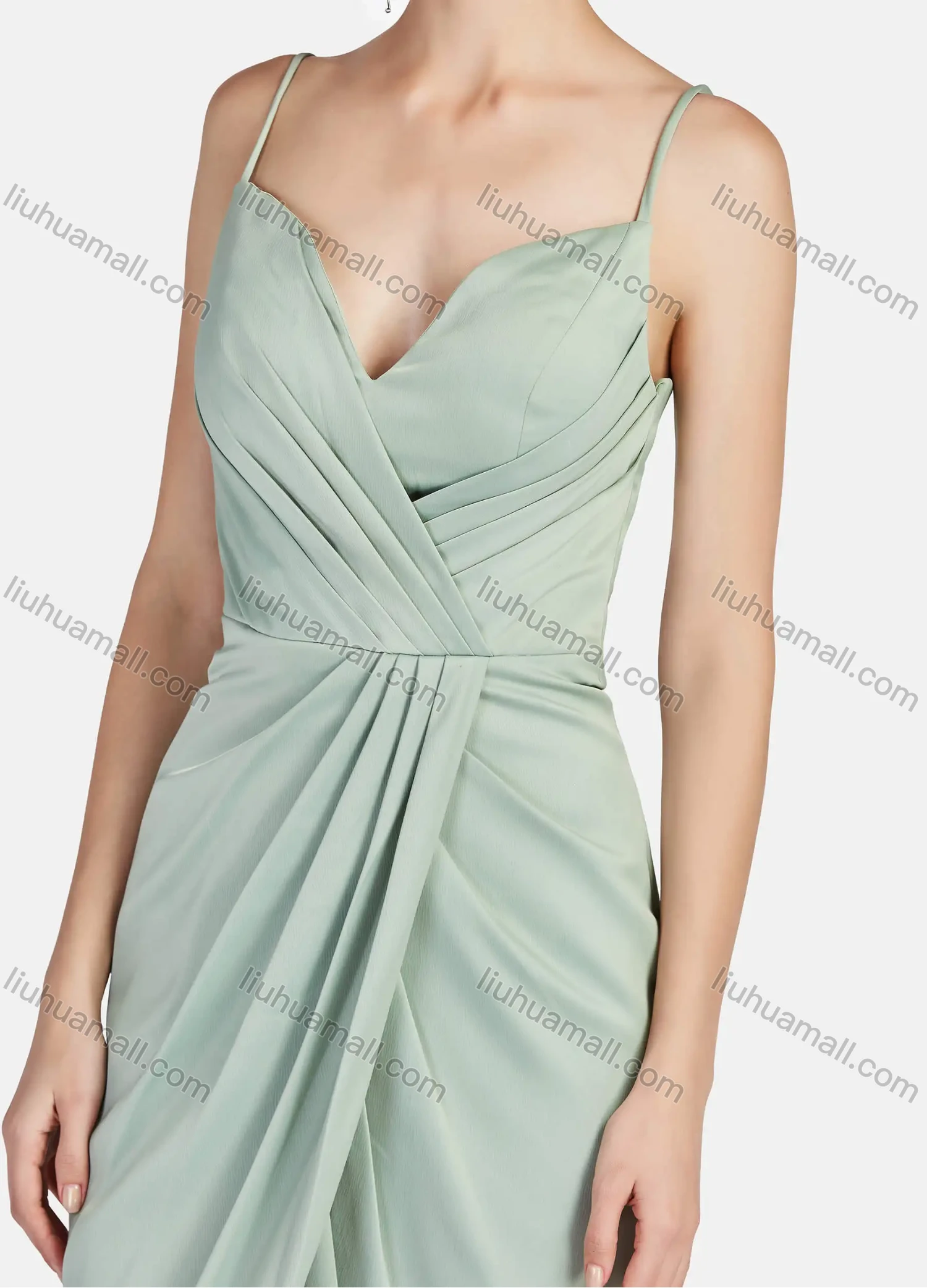 Wholesale Women's Plain Wrap Pleated Wrap Hem Spaghetti Straps Cami Maxi Cocktail Dress 005# - Liuhuamall