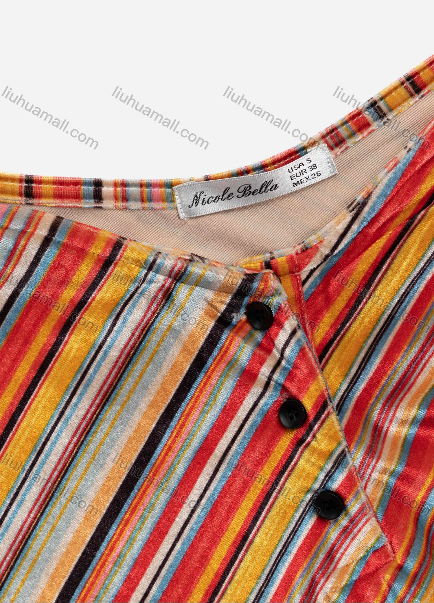 Wholesale Women's Multi-color Stripe Scoop Neck Buckle Short Sleeve Bodysuit - Liuhuamall