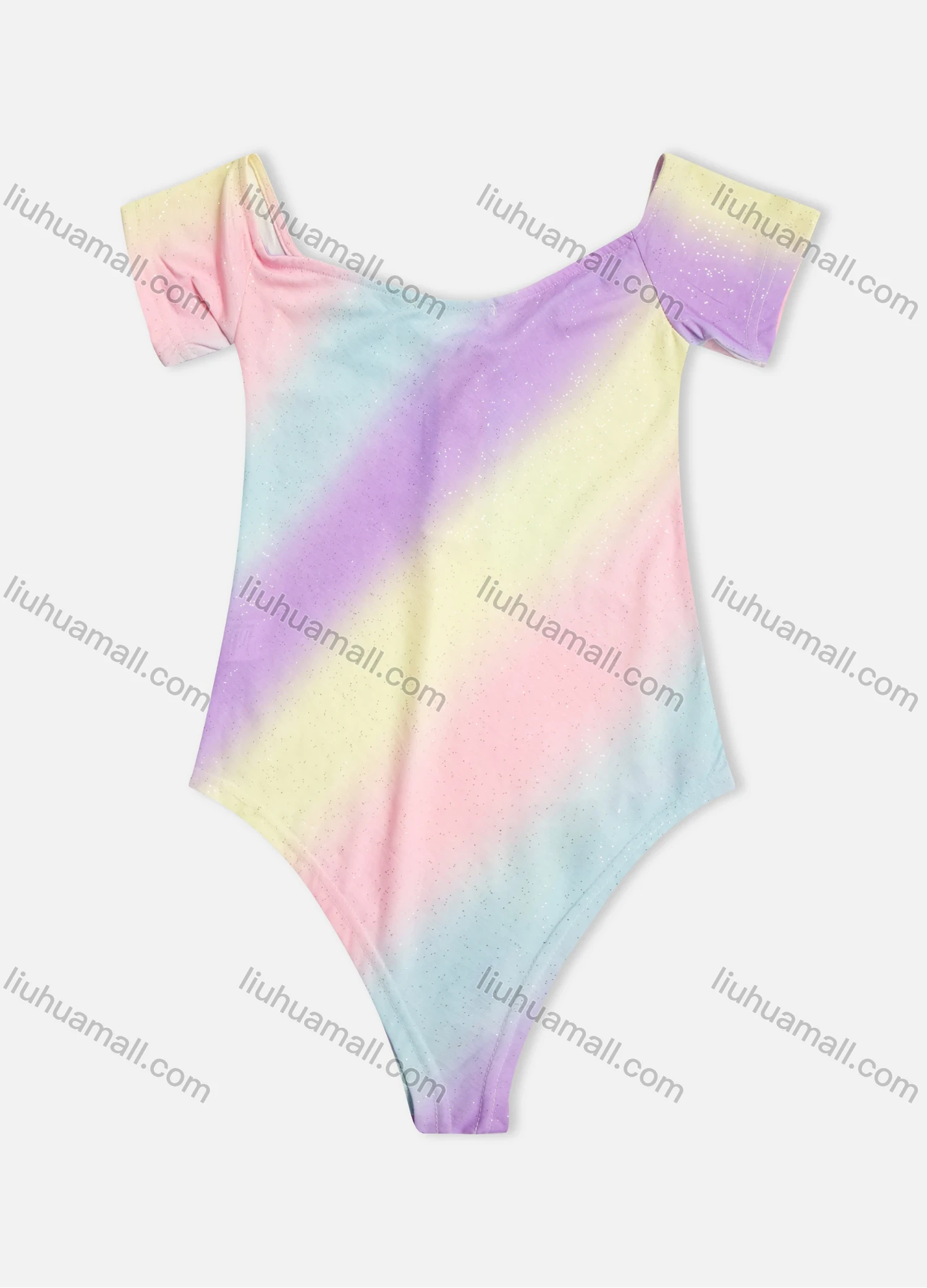 Wholesale Women's Rainbow Ombre Scoop Neck Buckle Short Sleeve Bodysuit - Liuhuamall