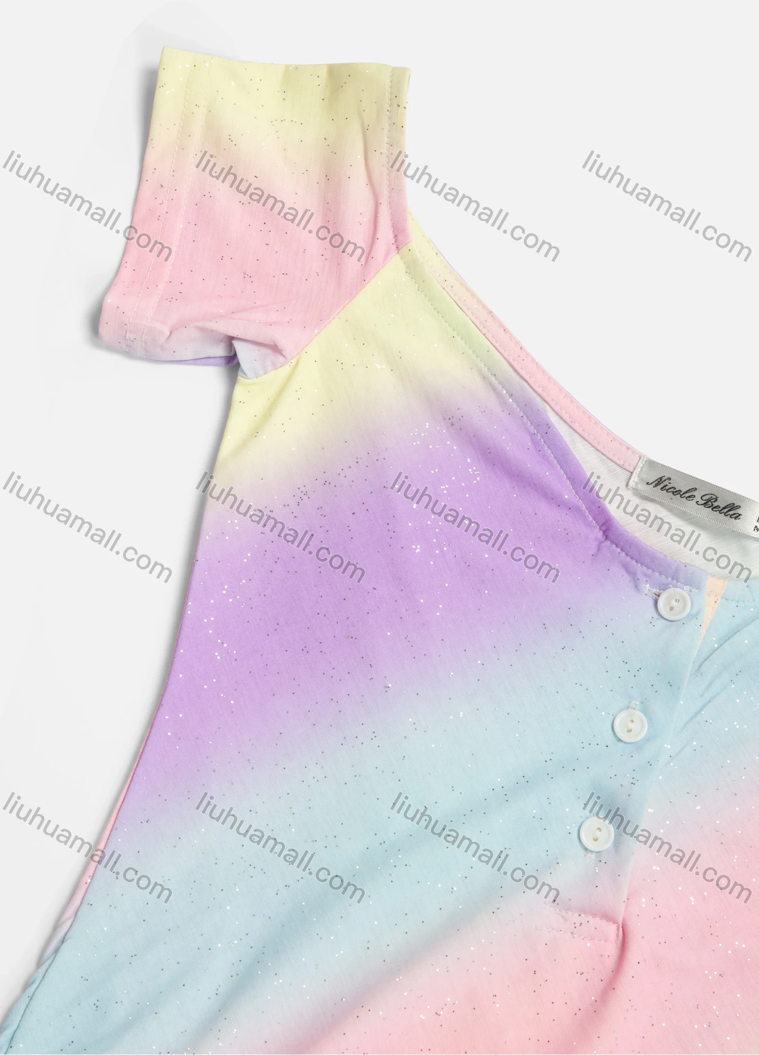 Wholesale Women's Rainbow Ombre Scoop Neck Buckle Short Sleeve Bodysuit - Liuhuamall