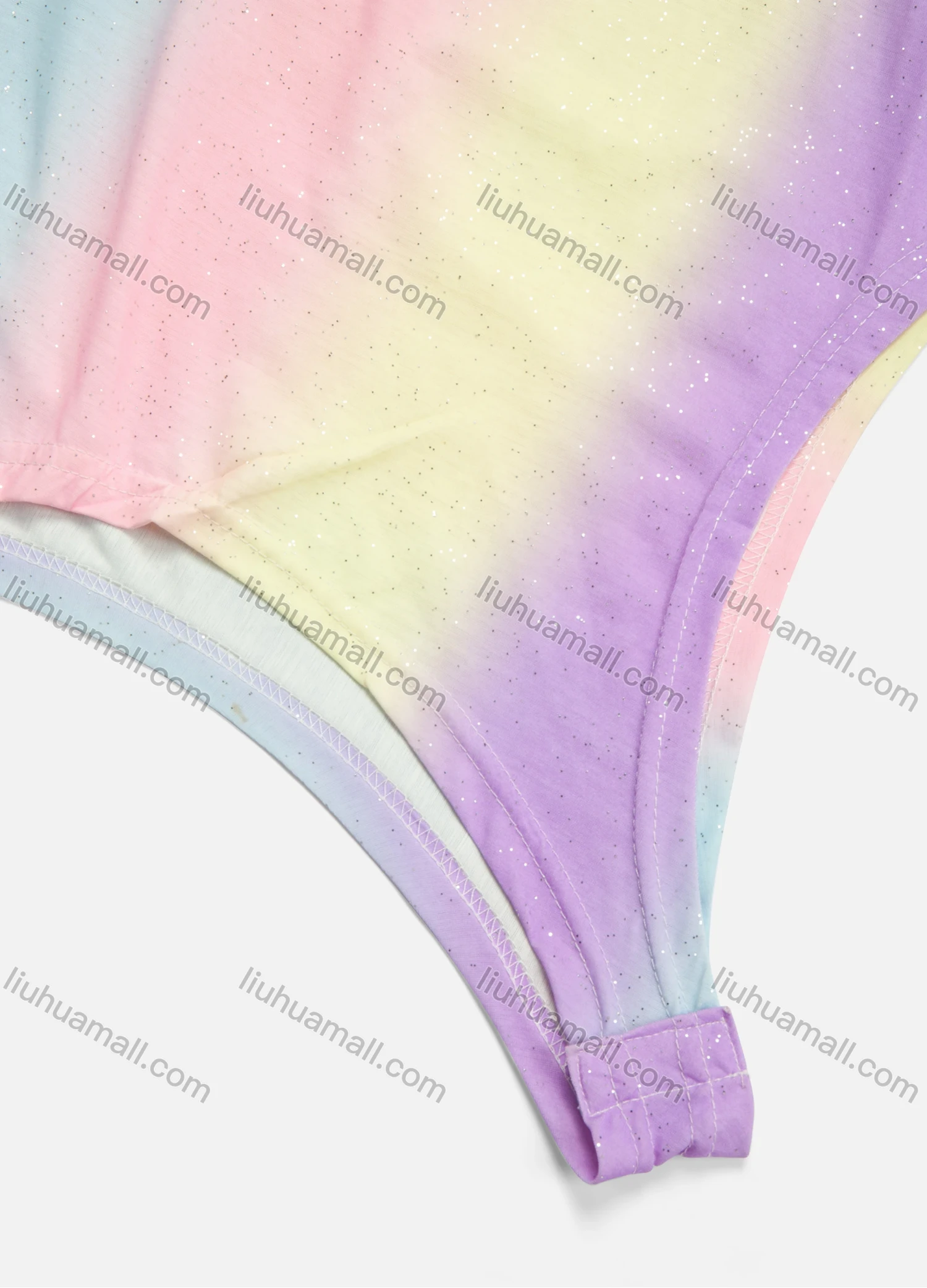 Wholesale Women's Rainbow Ombre Scoop Neck Buckle Short Sleeve Bodysuit - Liuhuamall