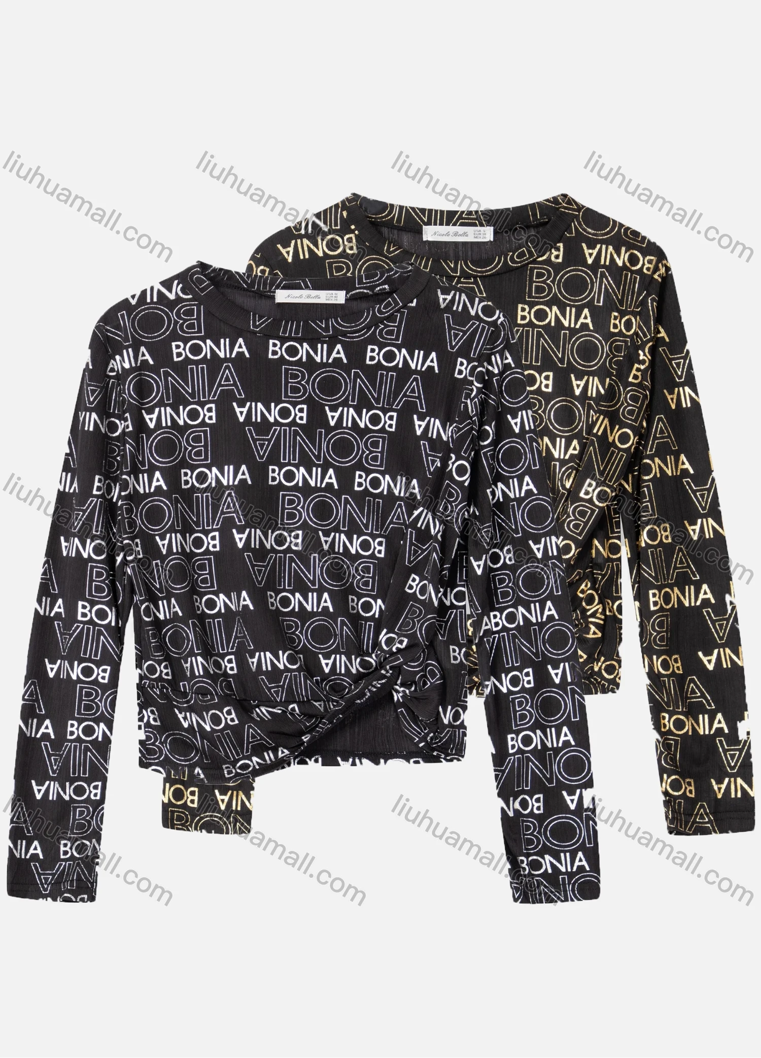 Wholesale Women's Fashion Allover Letter Print Long Sleeve Asymmetrical Crop Top - Liuhuamall