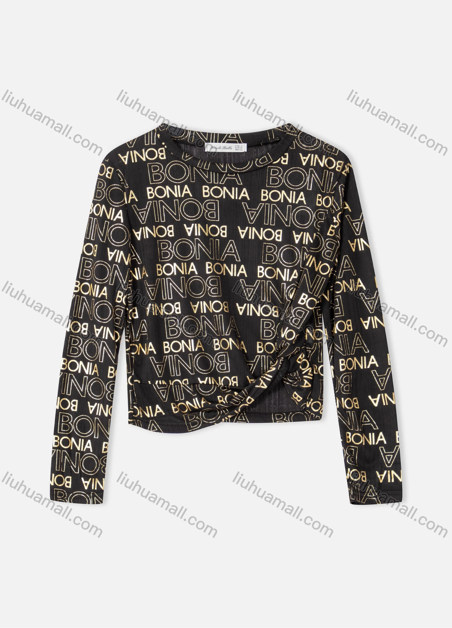 Wholesale Women's Fashion Allover Letter Print Long Sleeve Asymmetrical Crop Top - Liuhuamall