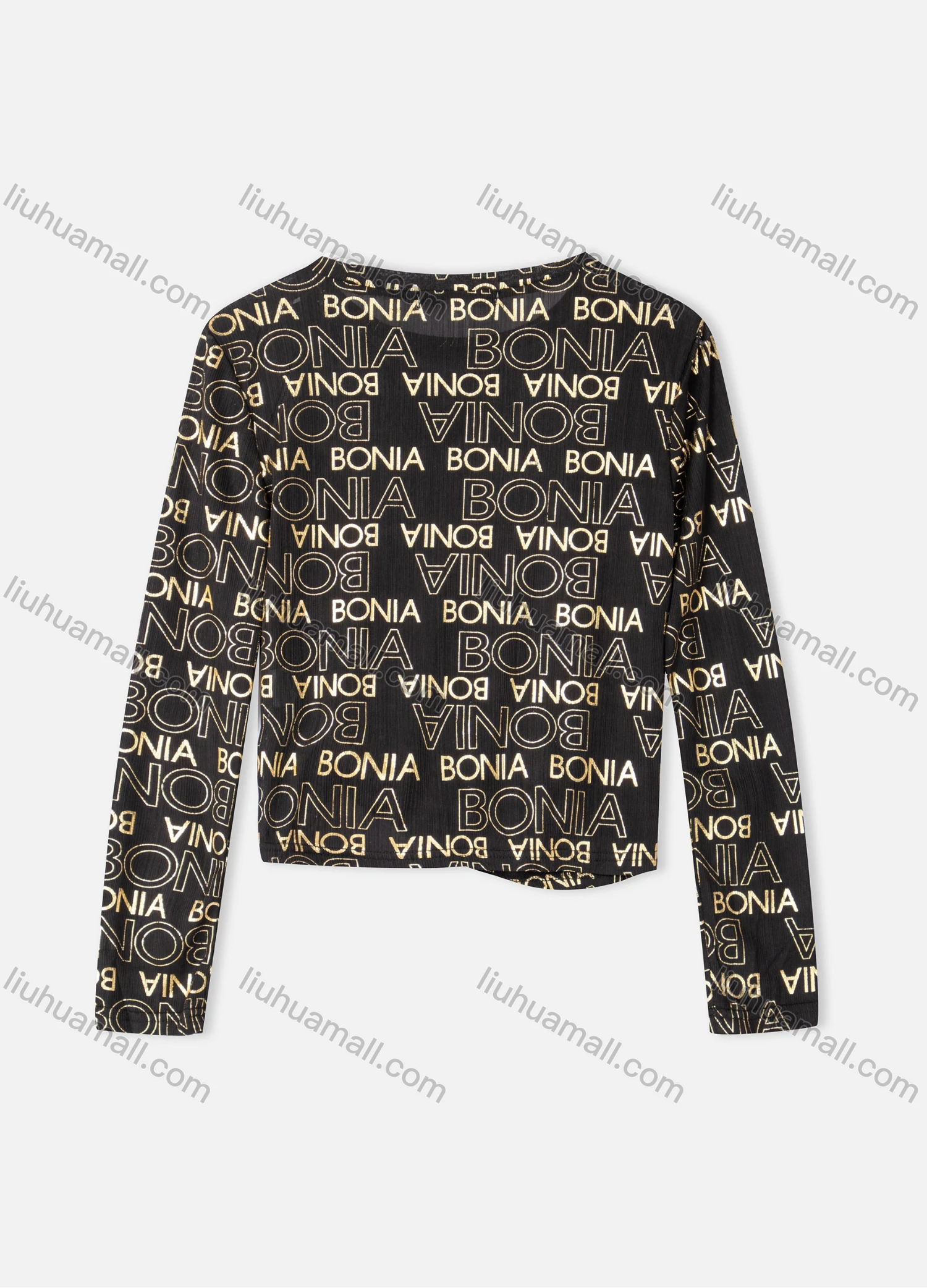 Wholesale Women's Fashion Allover Letter Print Long Sleeve Asymmetrical Crop Top - Liuhuamall