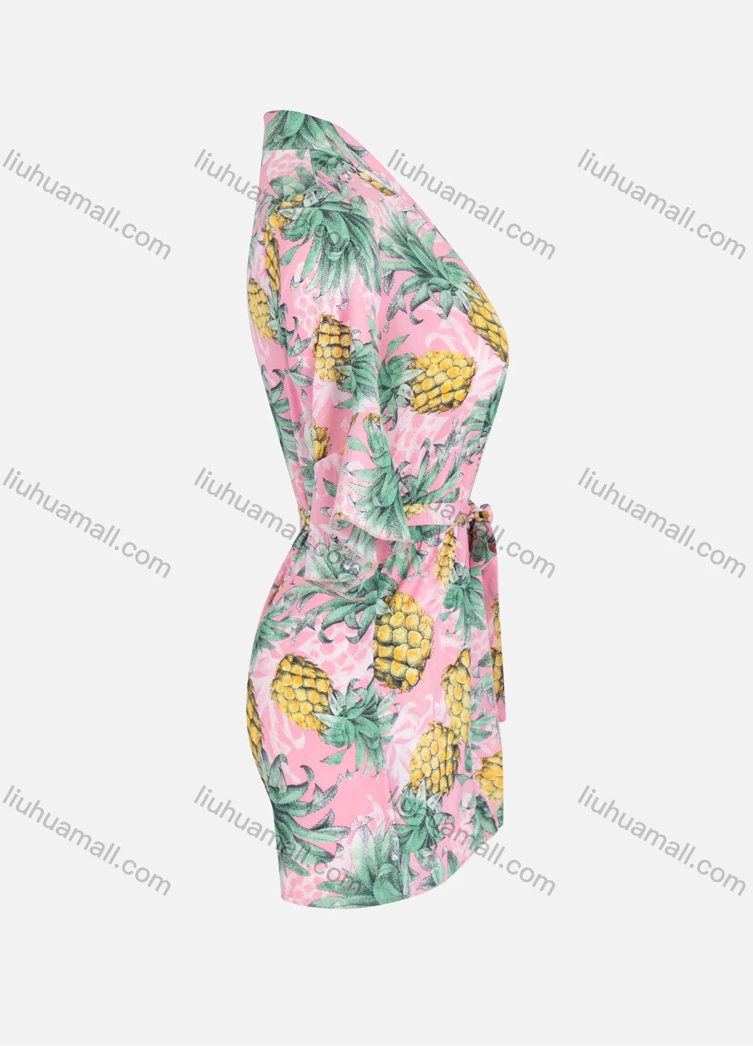 Wholesale Women's Warp Bell Sleeve Tropical Pineapple Print Vacation Romper With Belt - Liuhuamall