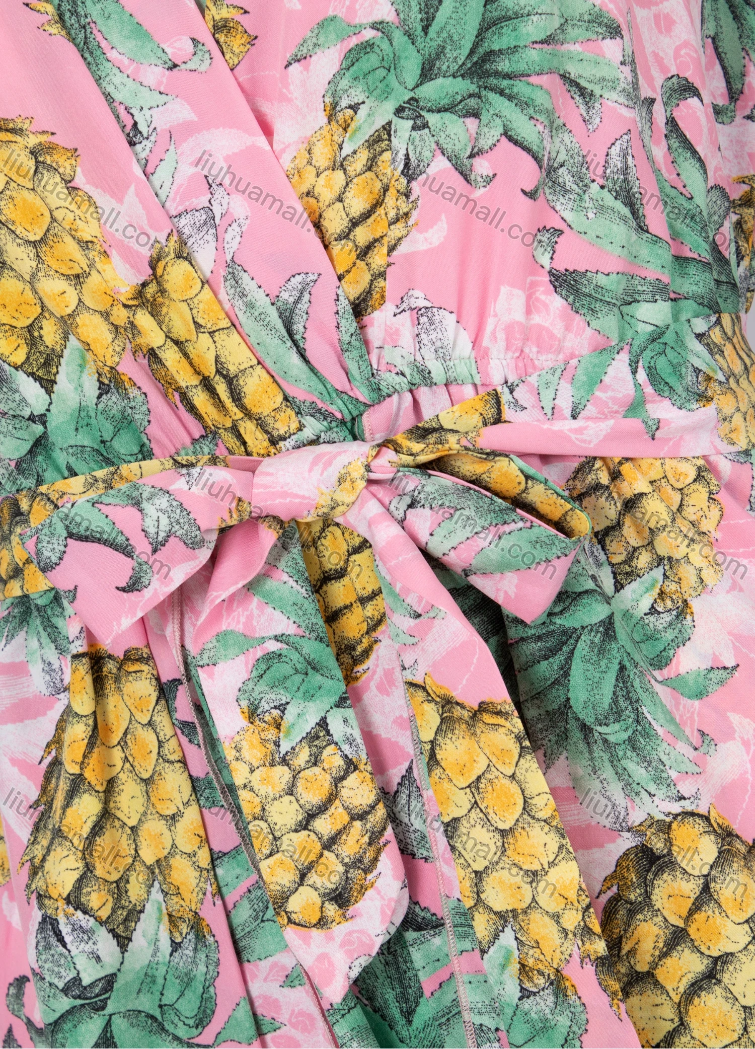 Wholesale Women's Warp Bell Sleeve Tropical Pineapple Print Vacation Romper With Belt - Liuhuamall