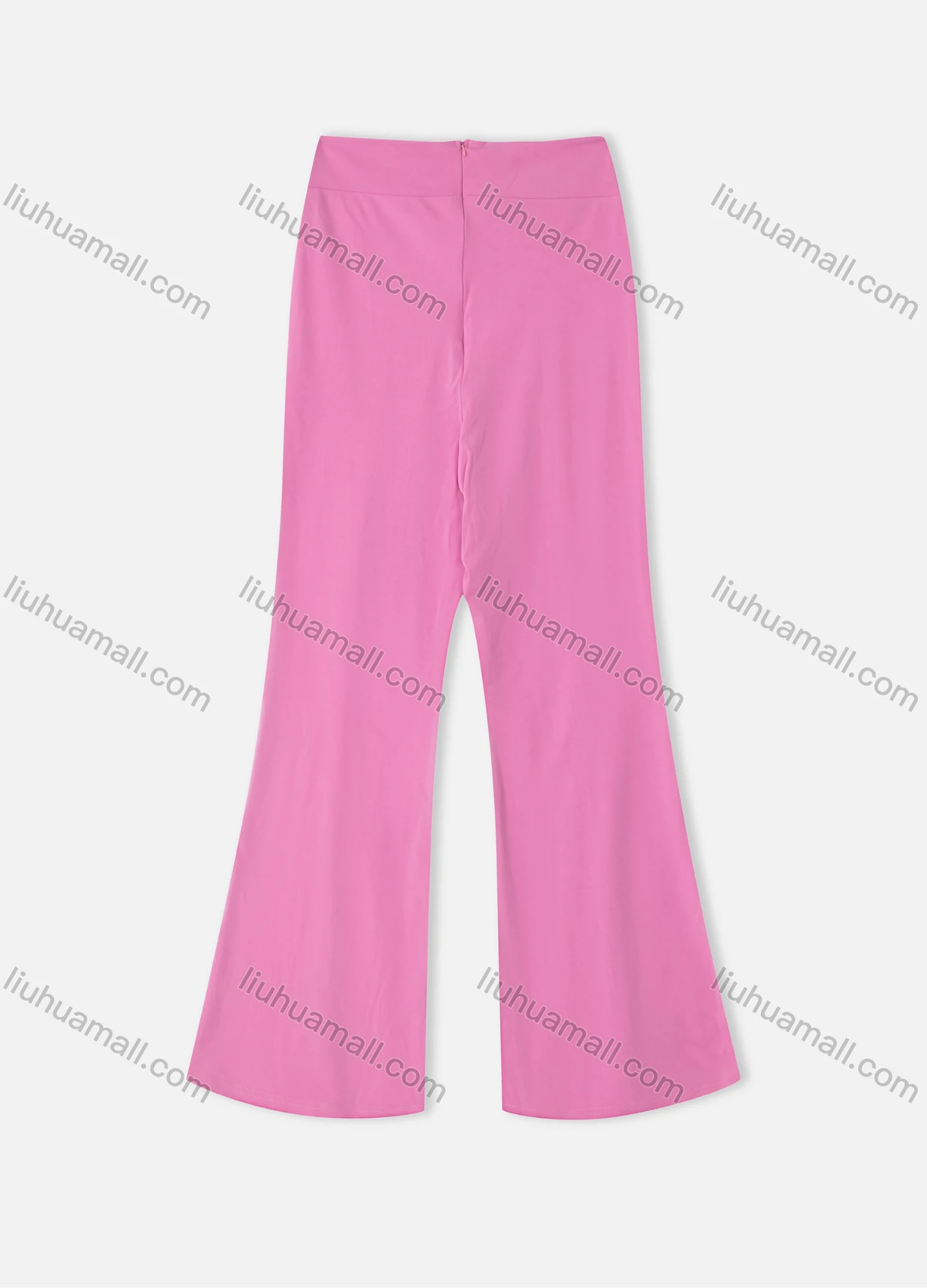 Wholesale Women's Casual High Waist Plain Metal Decor Back Zip Wide Leg Pant - Liuhuamall