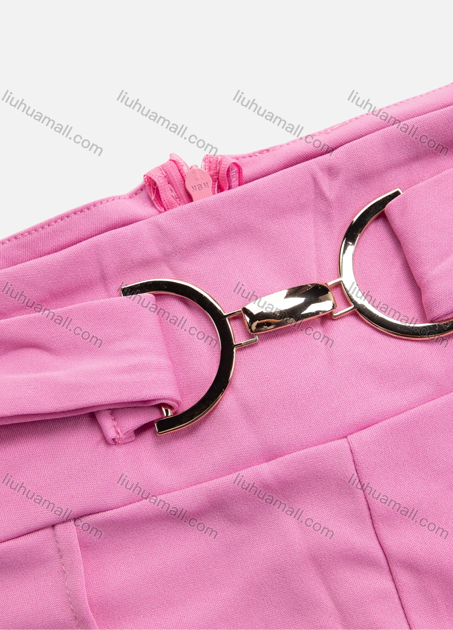 Wholesale Women's Casual High Waist Plain Metal Decor Back Zip Wide Leg Pant - Liuhuamall