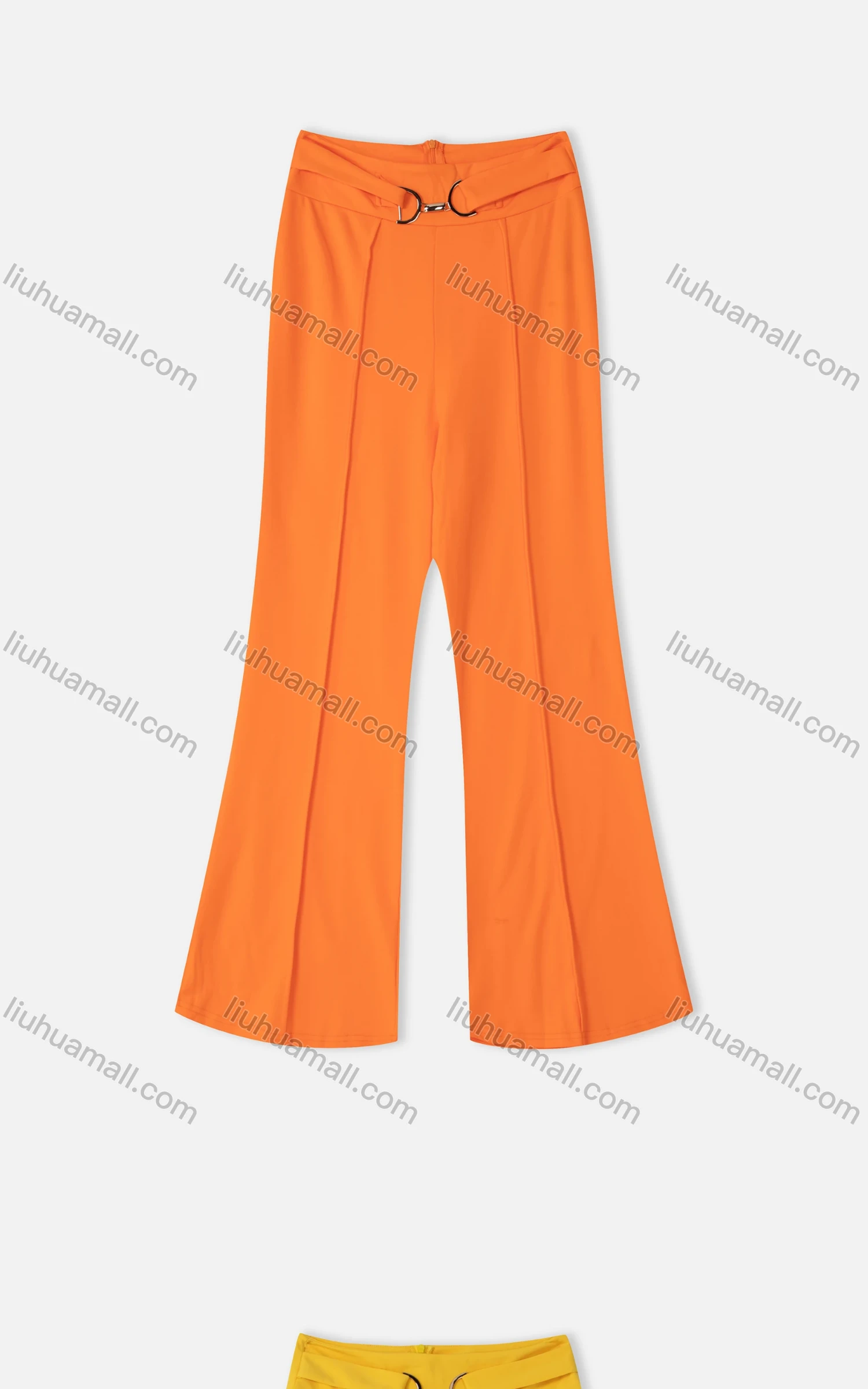 Wholesale Women's Casual High Waist Plain Metal Decor Back Zip Wide Leg Pant - Liuhuamall
