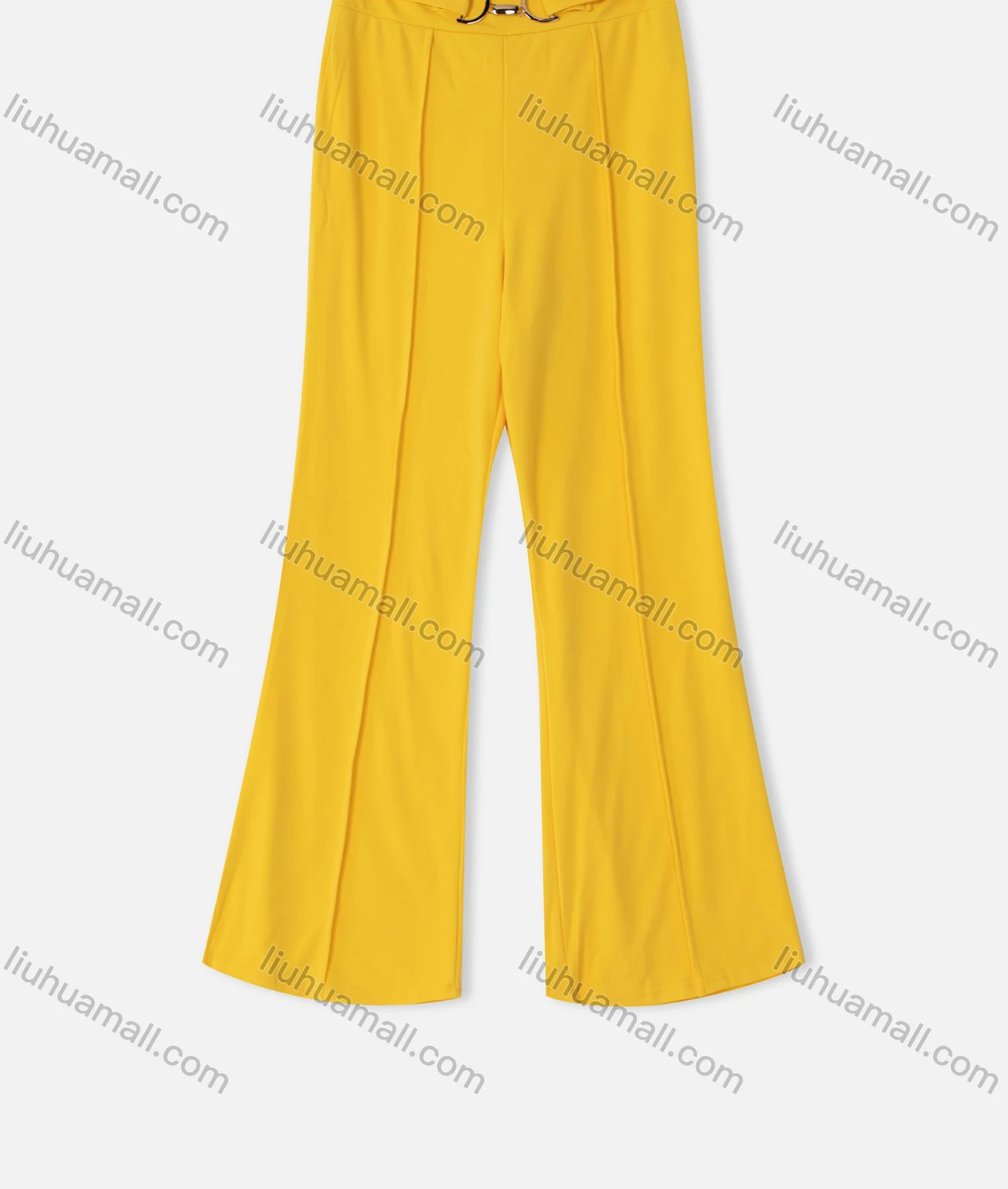 Wholesale Women's Casual High Waist Plain Metal Decor Back Zip Wide Leg Pant - Liuhuamall