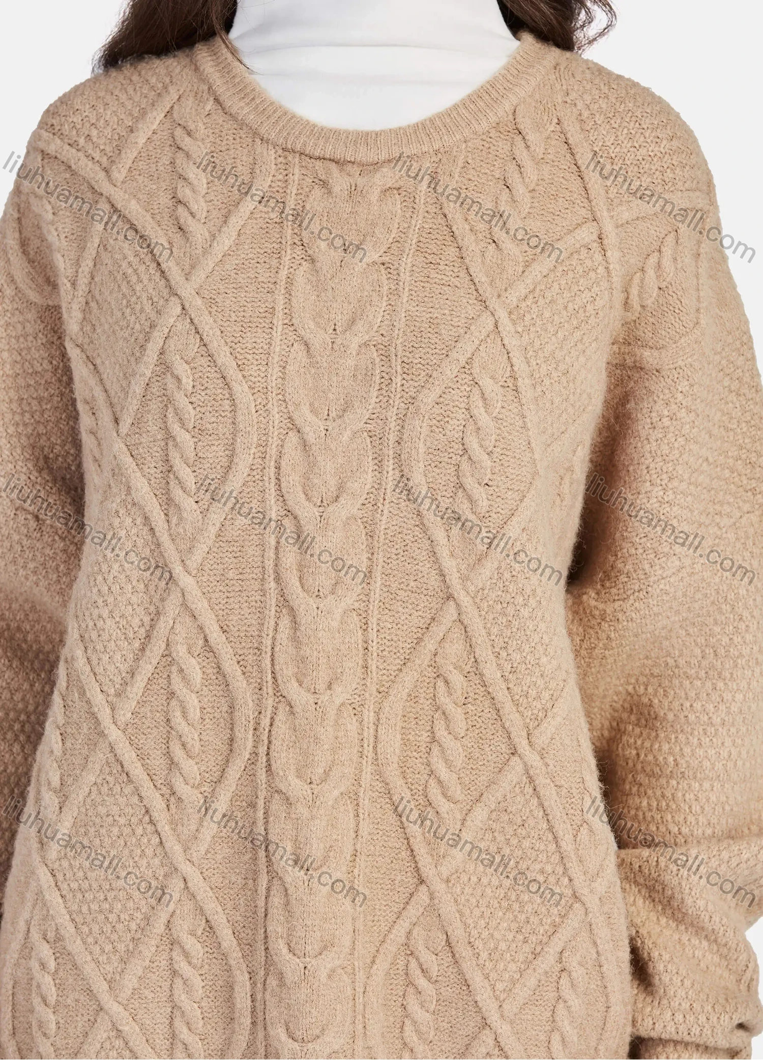 Wholesale Women's Plain Casual High Neck Long Sleeve Sweater Tops & Round Neck Cable Knit Long Sleeve Sweater Tunics 2 Piece Set - Liuhuamall