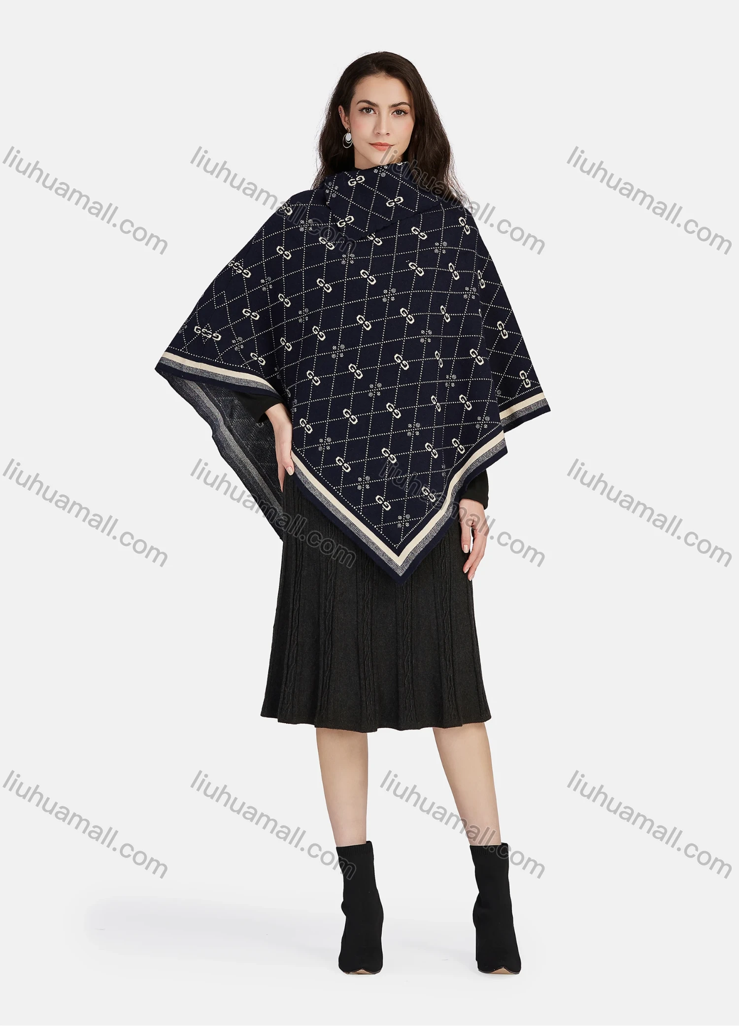 Wholesale Women's Casual Vintage Grid Pattern High Neck Cape 05# - Liuhuamall
