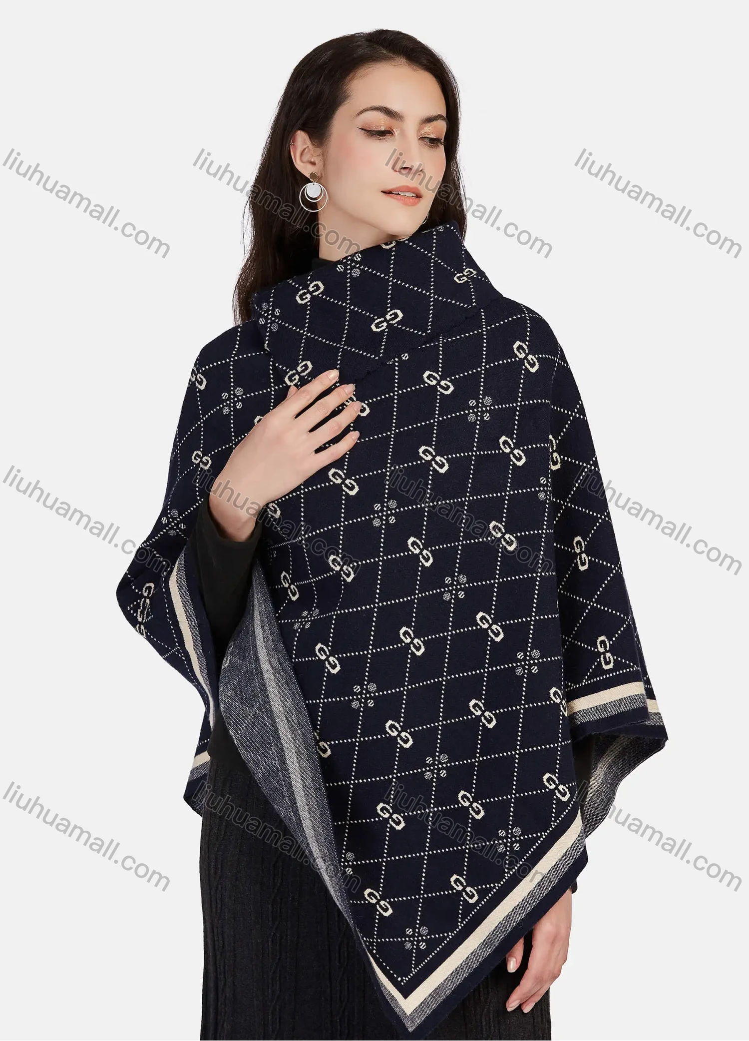 Wholesale Women's Casual Vintage Grid Pattern High Neck Cape 05# - Liuhuamall