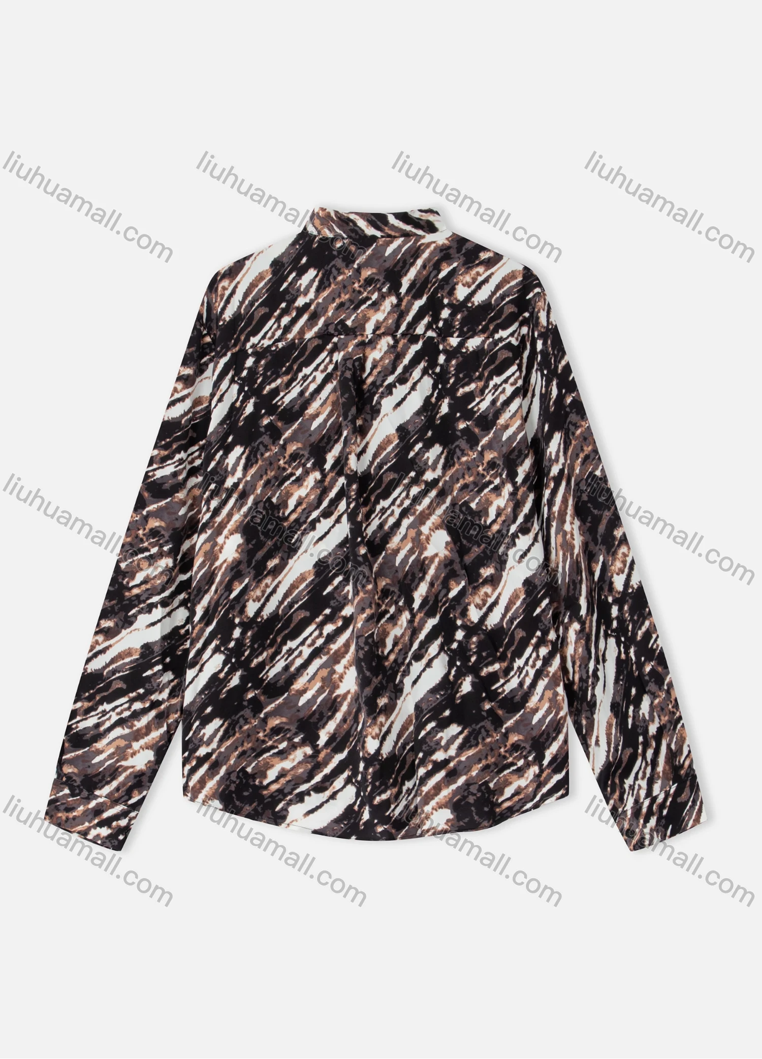 Wholesale Women's Fashion Collared Allover Print Long Sleeve Button Down Shirt With Tie - Liuhuamall
