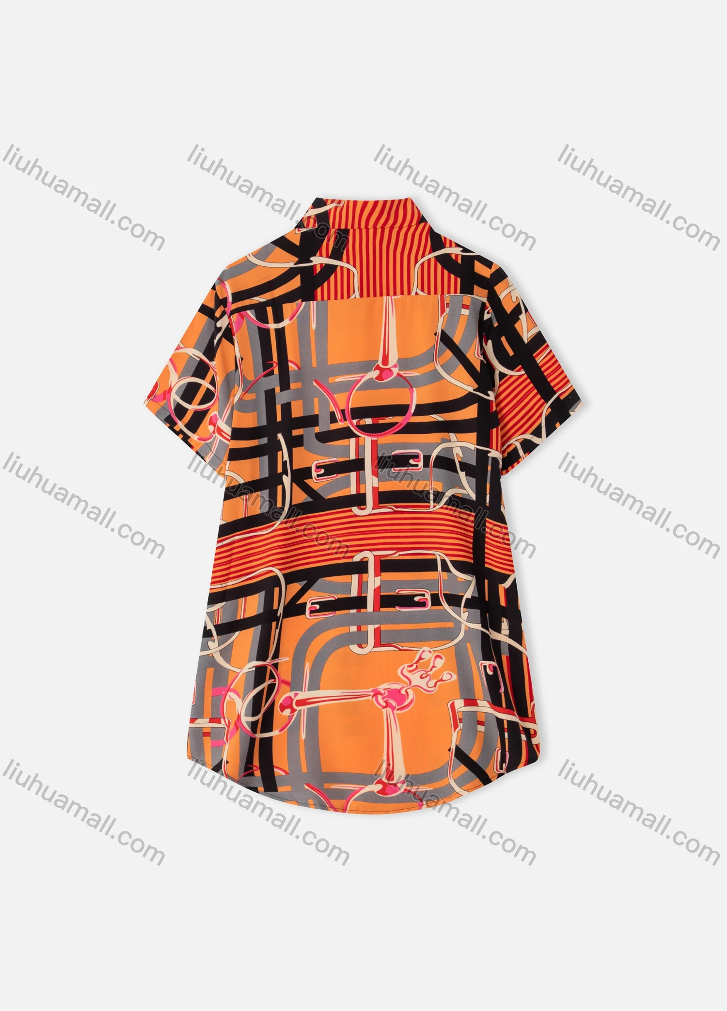 Wholesale Women's Fashion Collared Striped Splicing Print Long Sleeve Button Down Shirt Dress - Liuhuamall