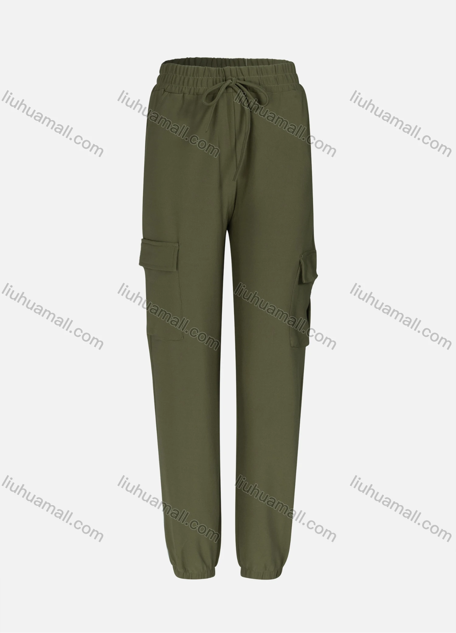 Wholesale Women's Casual Plain Multiple Pockets Drawstring Elastic Waist Ankle Length Joggers 2911# - Liuhuamall