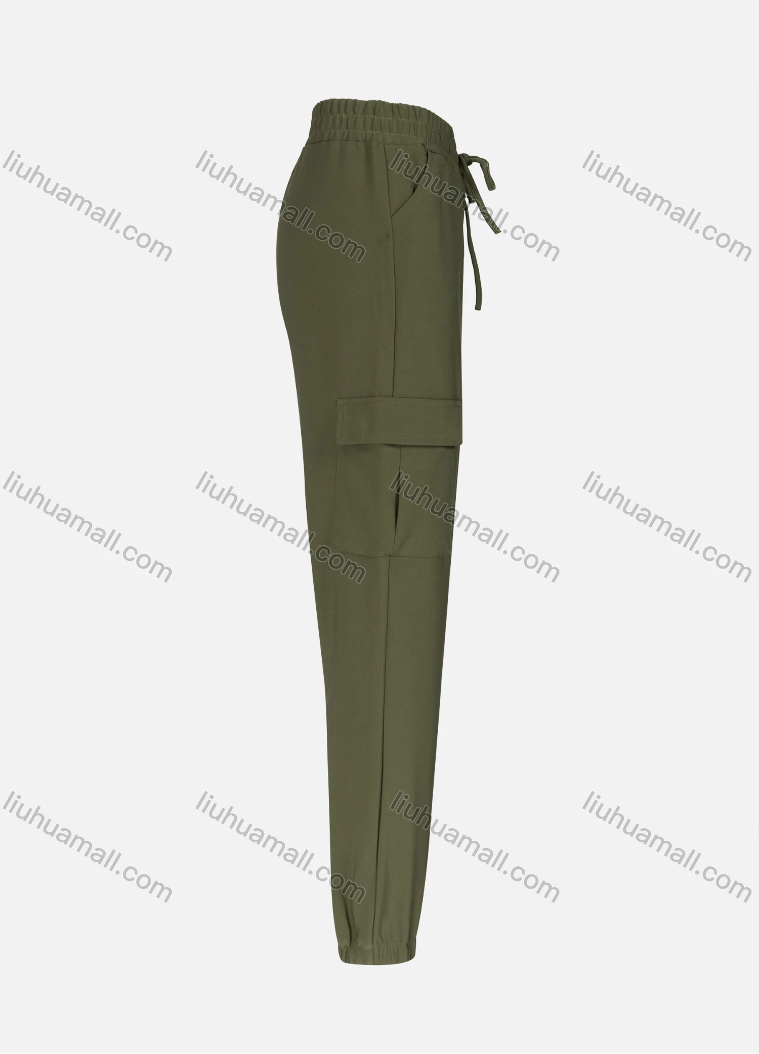 Wholesale Women's Casual Plain Multiple Pockets Drawstring Elastic Waist Ankle Length Joggers 2911# - Liuhuamall