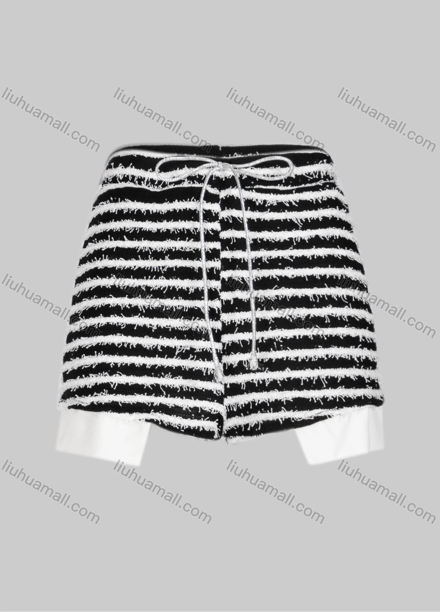 Wholesale Women's Striped Frayed Raw Trim Drawstring Shorts - Liuhuamall