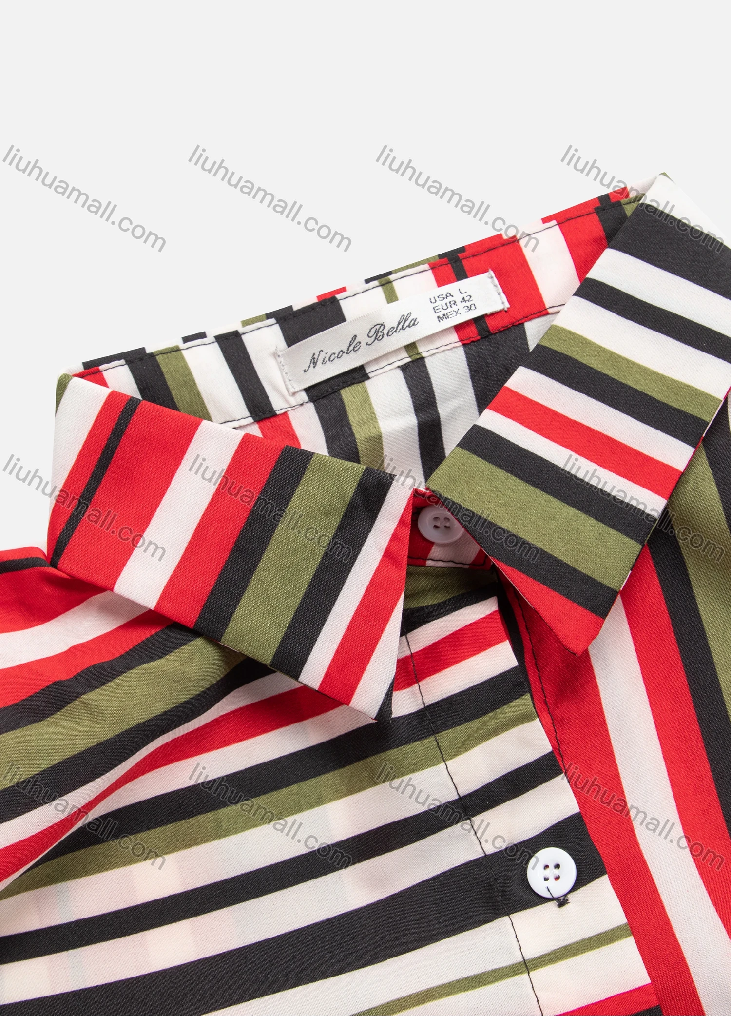 Wholesale Women's Collared Long Sleeve Button Down Curved Hem Stripe Print Shirt Dress - Liuhuamall