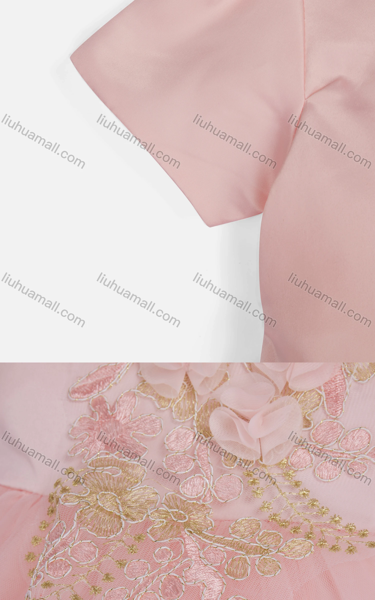 Wholesale Girls Cute Crew Neck Short Sleeve Applique Lace Tiered Hem Zip Back Dress 2211036# - Liuhuamall