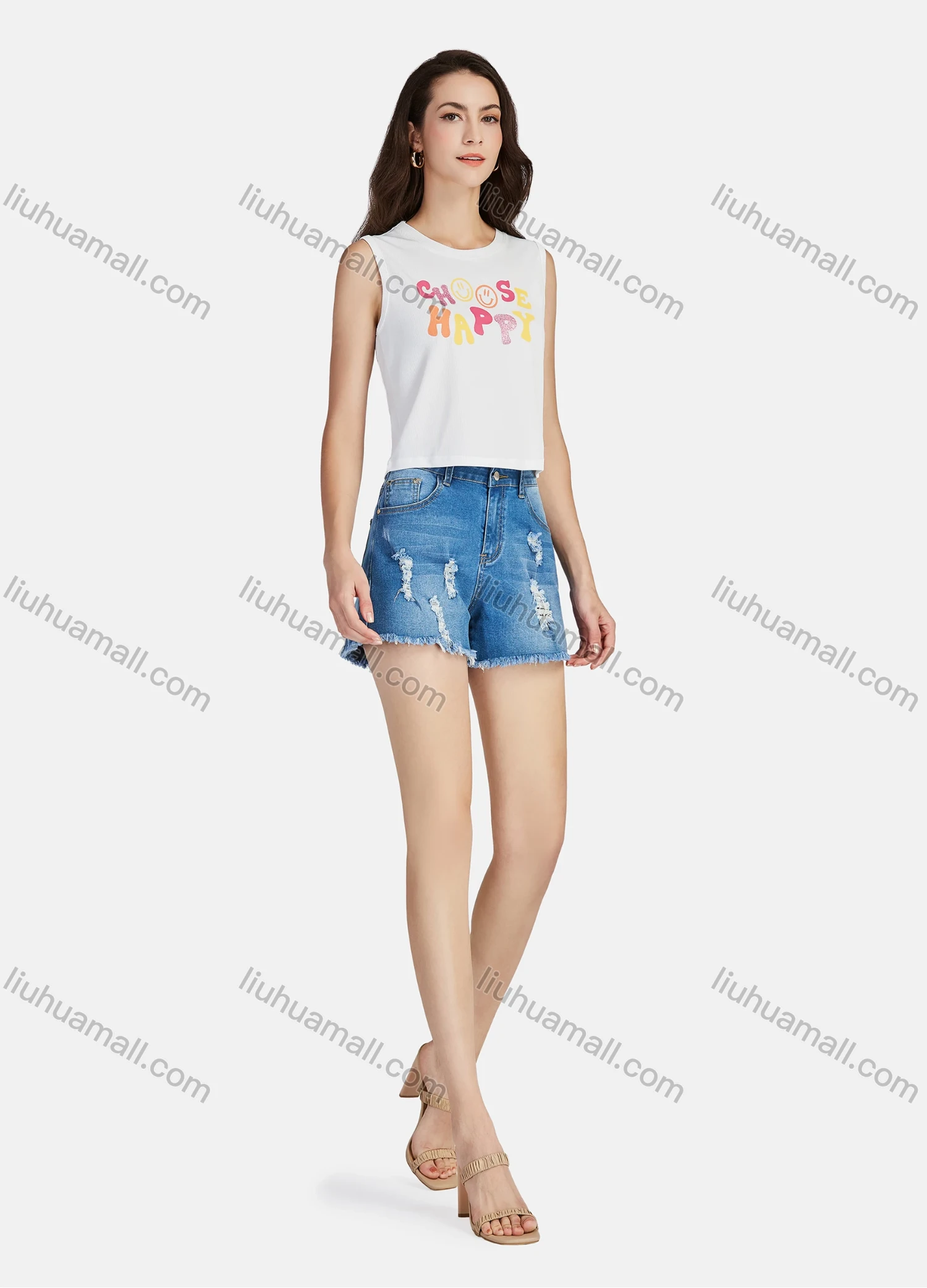 Wholesale Women's Casual Letter Print Round Neck Tank Tops 3103# - Liuhuamall