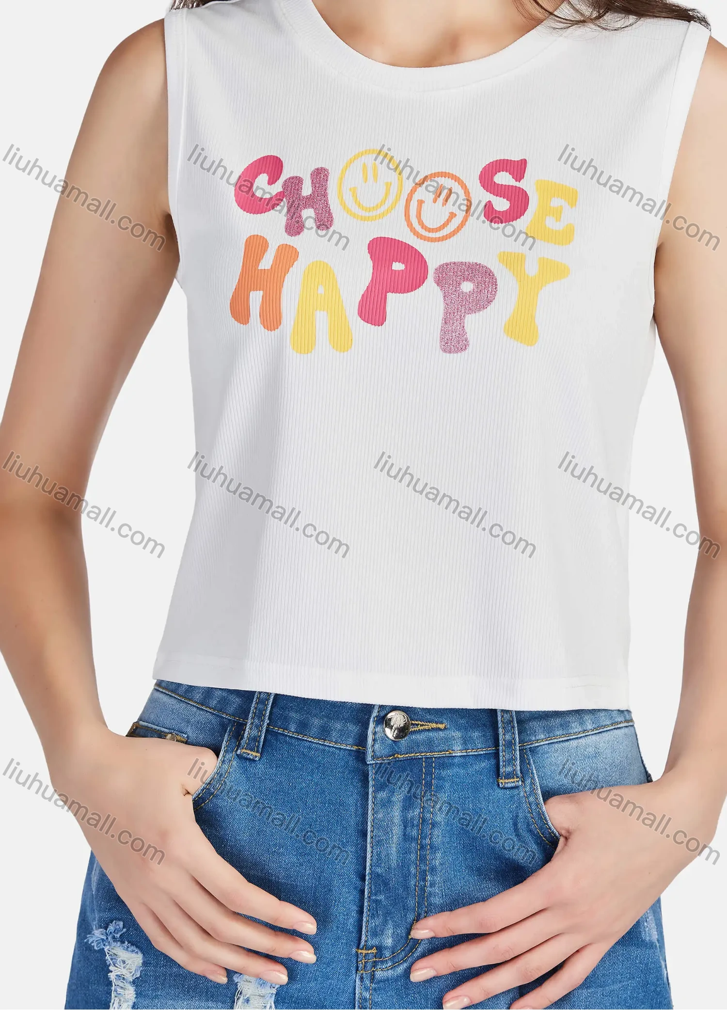 Wholesale Women's Casual Letter Print Round Neck Tank Tops 3103# - Liuhuamall