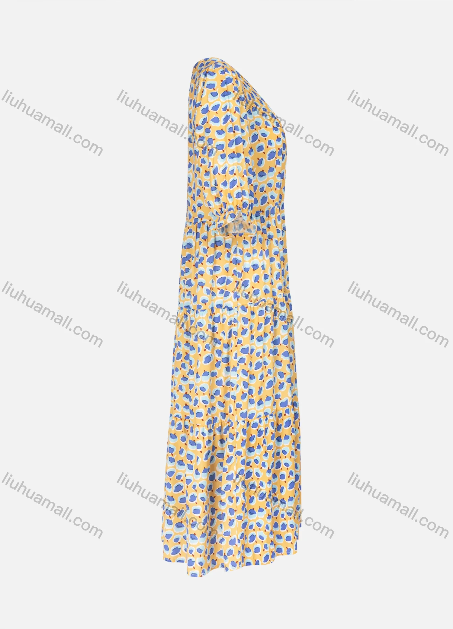 Wholesale Women's Casual Allover Print Half Sleeve Round Neck Ruffle Hem Maxi Dress - Liuhuamall
