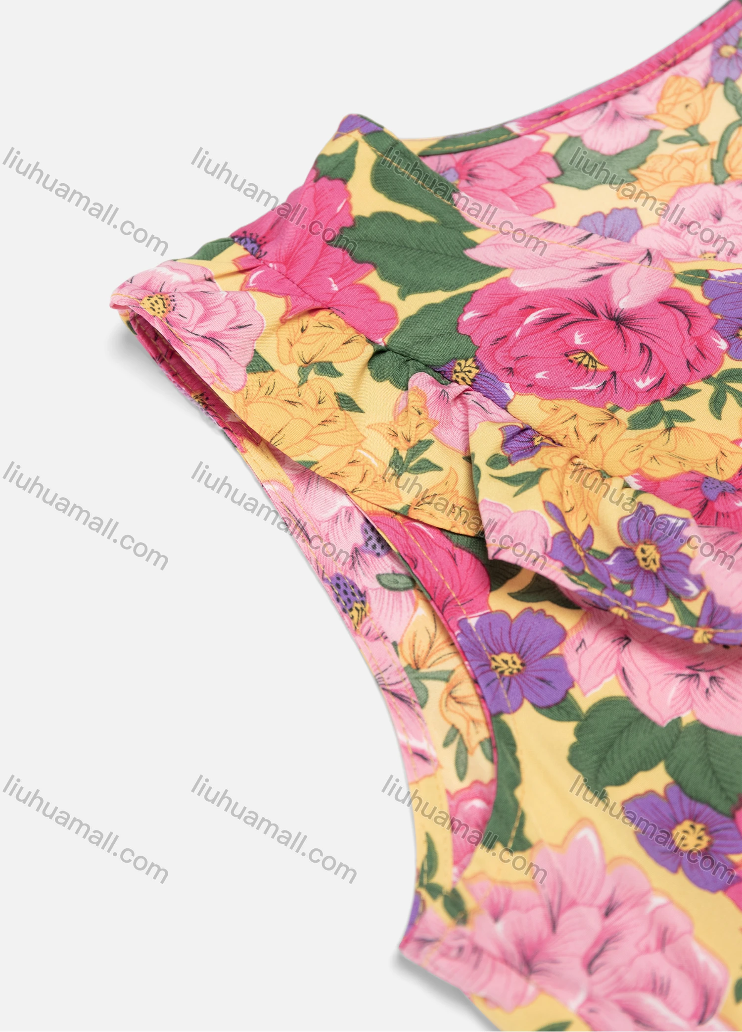 Wholesale Women's Casual V Neck Floral Allover Print Ruffle Trim Ruffle Hem Midi Tank Dress - Liuhuamall