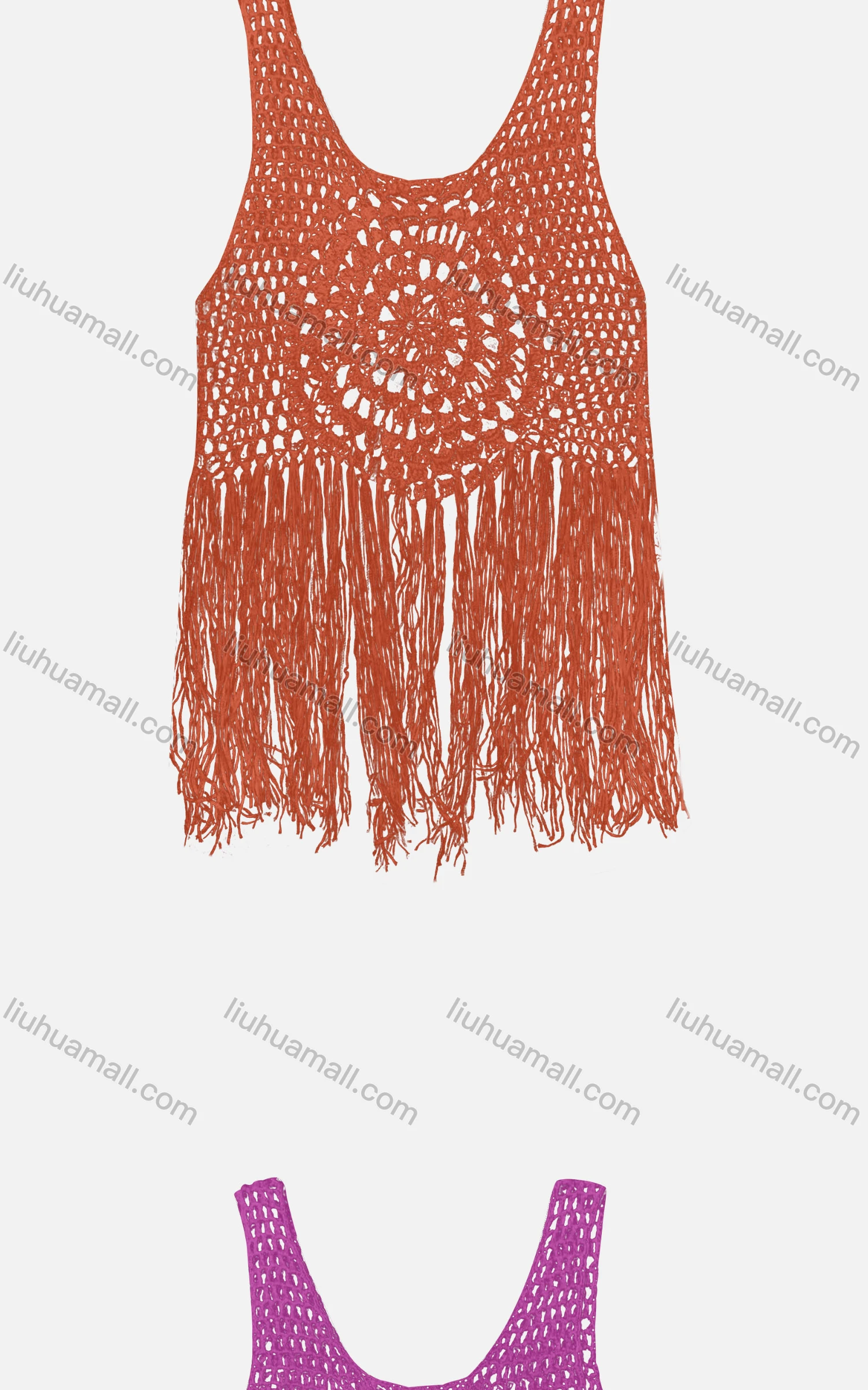 Wholesale Women's Boho Crochet Plain Hollow Out Tassel Hem Tank Top Cover Up - Liuhuamall