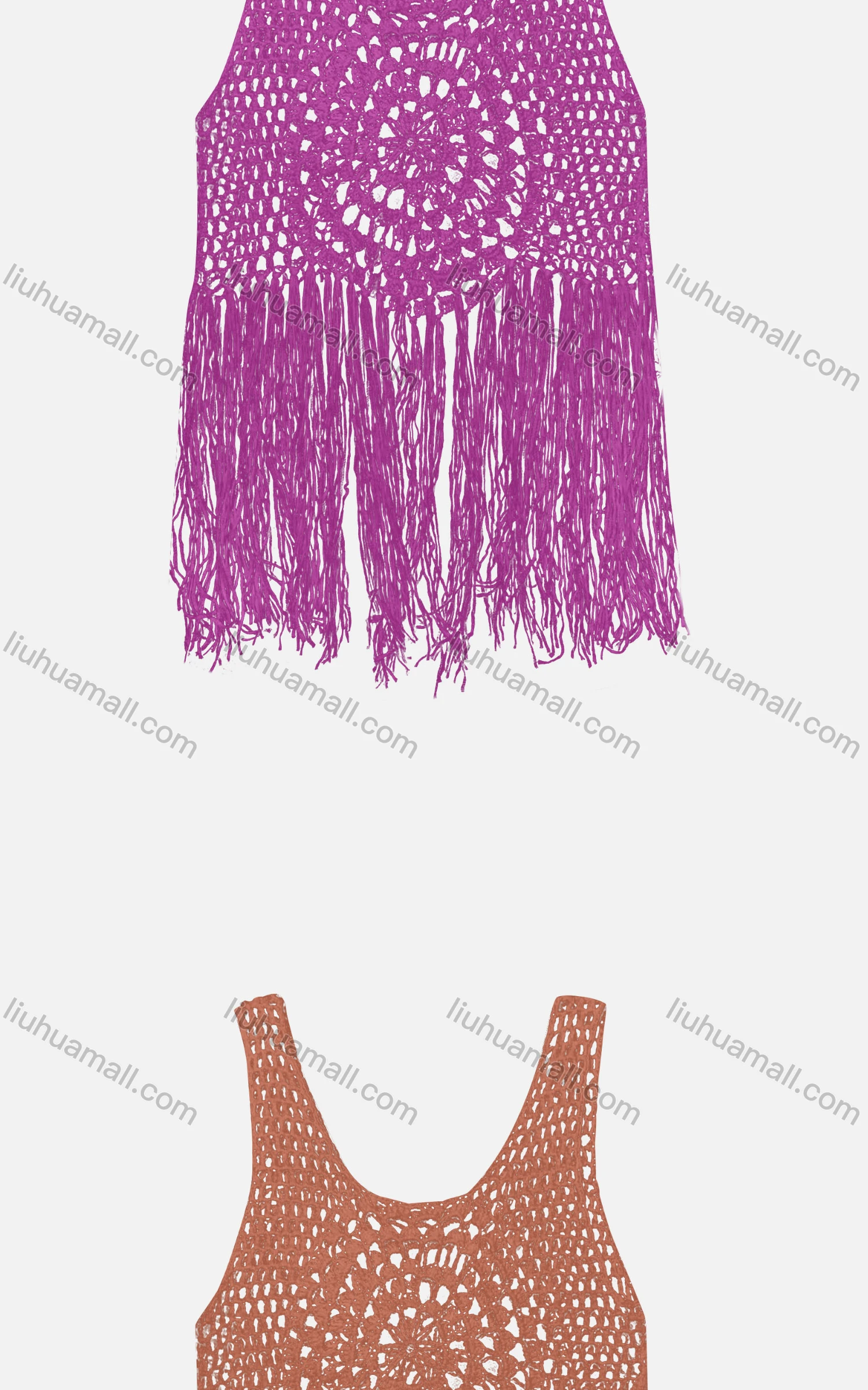 Wholesale Women's Boho Crochet Plain Hollow Out Tassel Hem Tank Top Cover Up - Liuhuamall