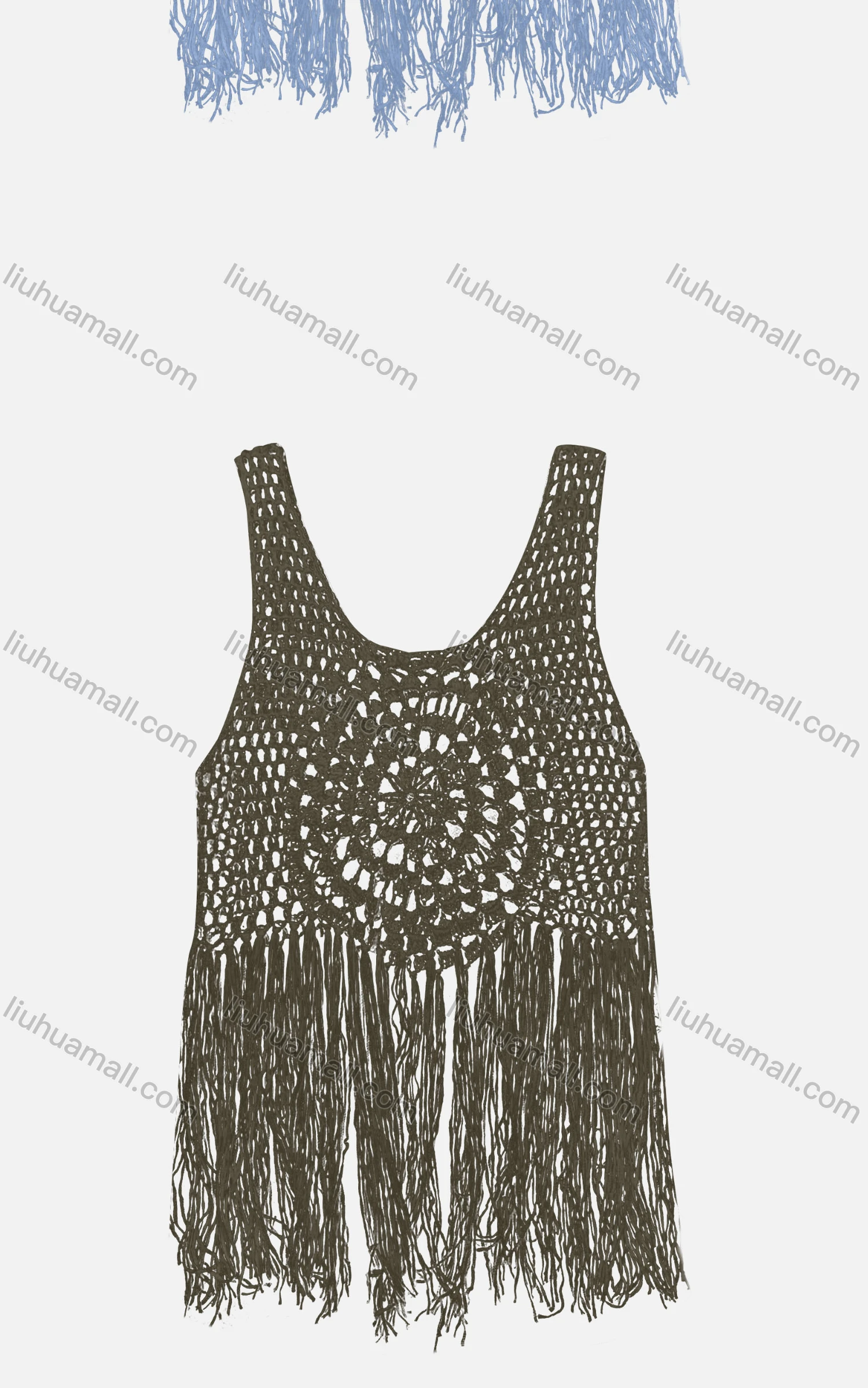 Wholesale Women's Boho Crochet Plain Hollow Out Tassel Hem Tank Top Cover Up - Liuhuamall