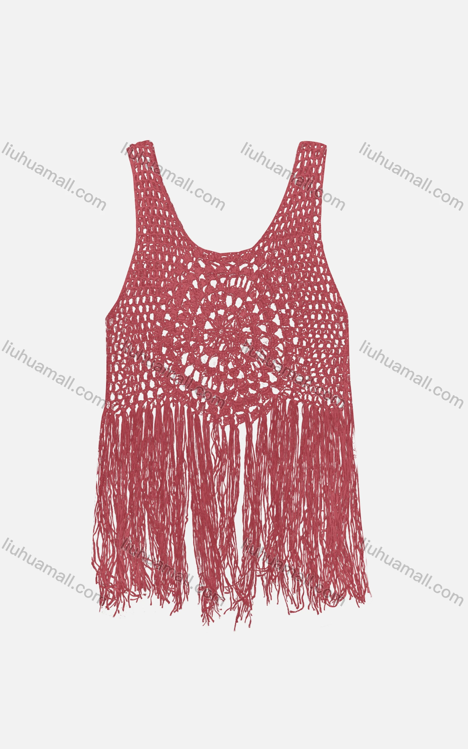 Wholesale Women's Boho Crochet Plain Hollow Out Tassel Hem Tank Top Cover Up - Liuhuamall