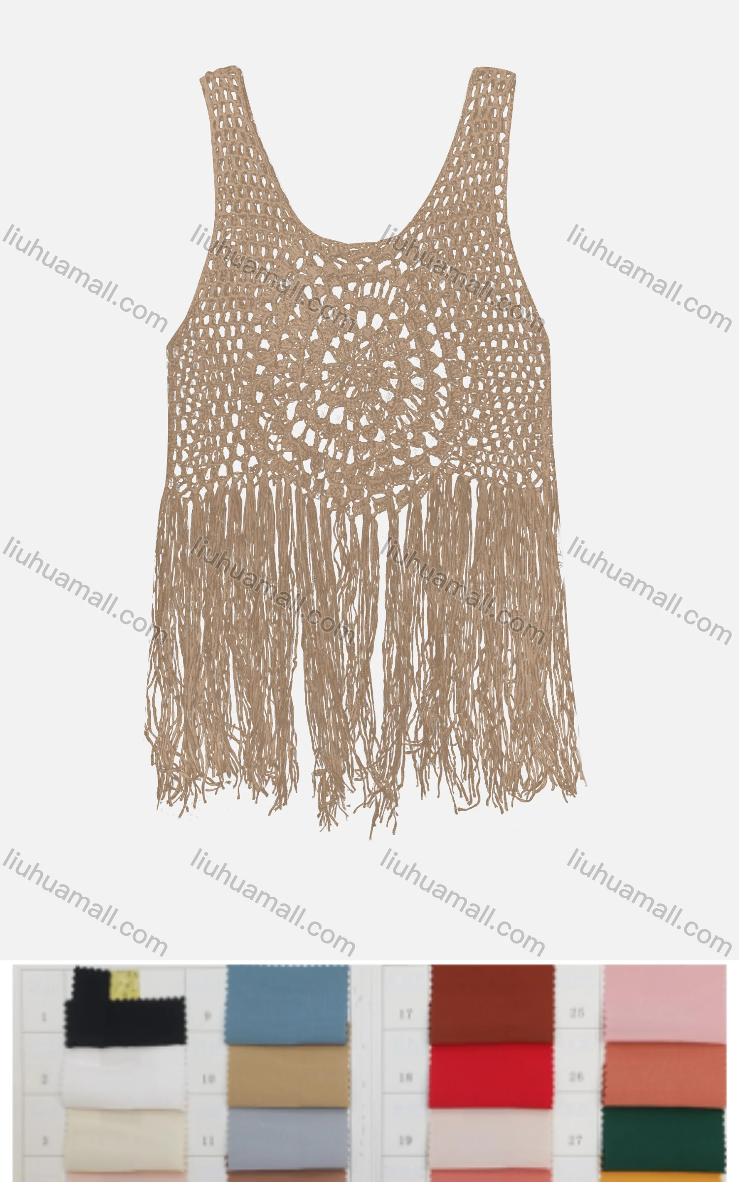 Wholesale Women's Boho Crochet Plain Hollow Out Tassel Hem Tank Top Cover Up - Liuhuamall